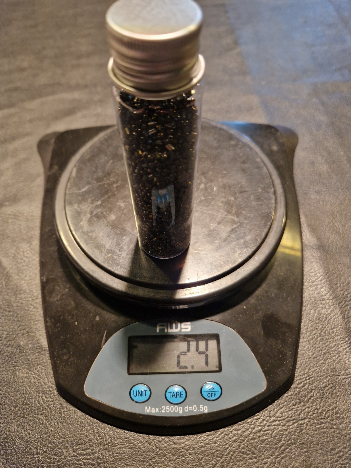 Black Pearlescent Gold Glass Seed Beads Round Tube 2oz