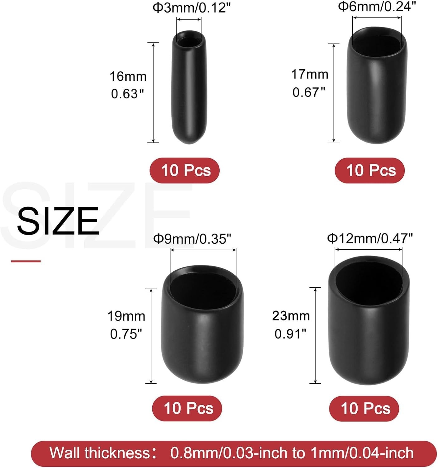Versatile Black Vinyl Round End Caps (1/8″ to 1/2″) for Furniture Protection