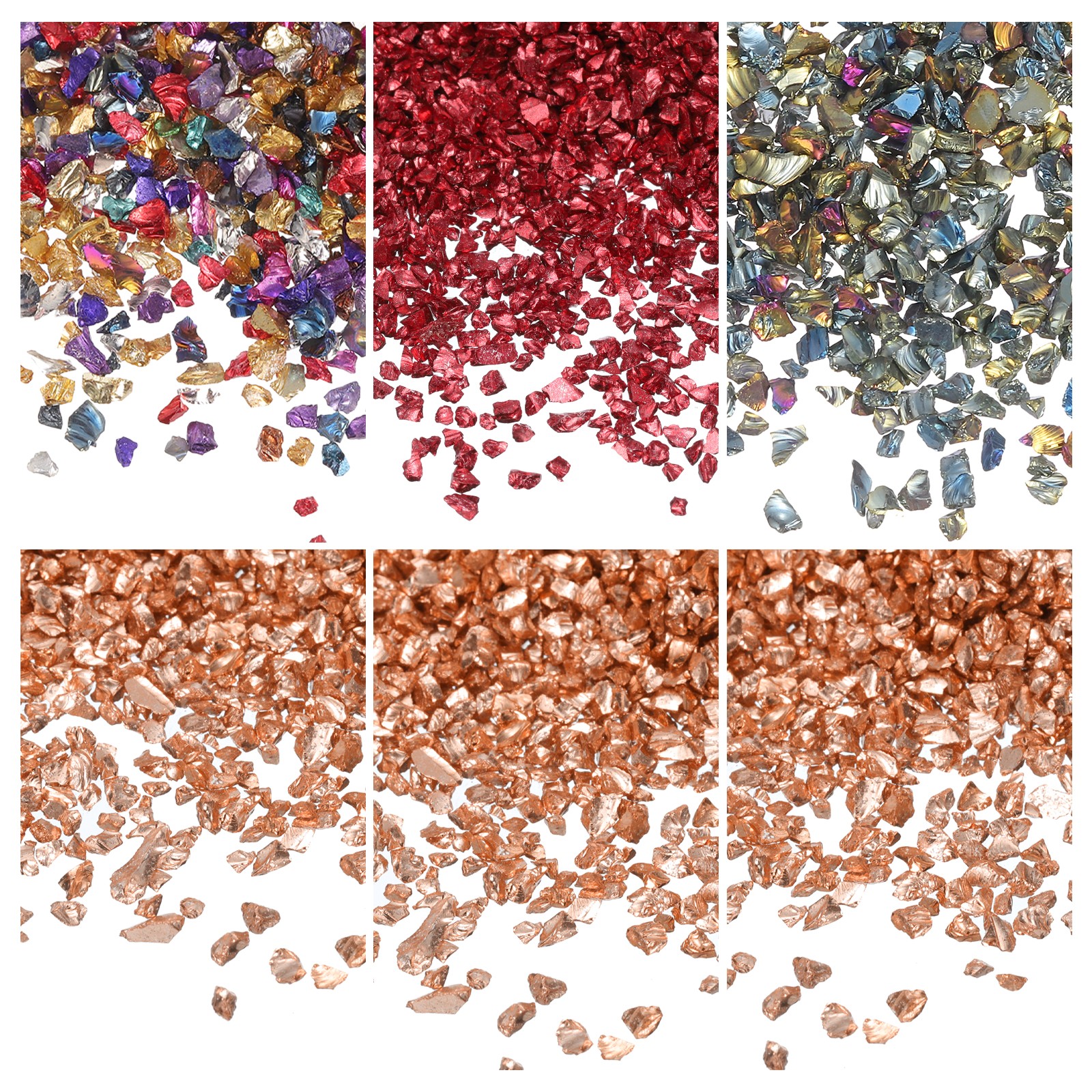 26g 2-4mm Crushed Metallic Irregular Glass Chips, Red/Gold/Metal Tone