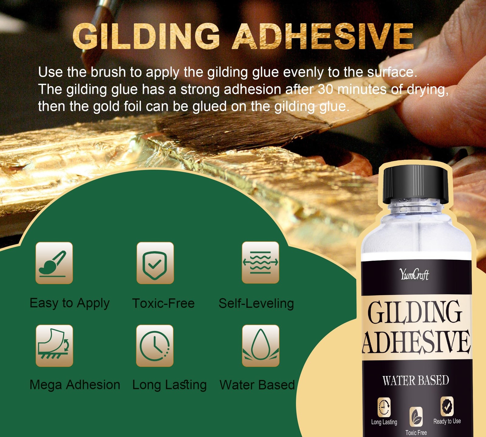 Gold Leaf Kit, 100ml Gilding Adhesive and 100ml Gloss Varnish and Gold Leaf S…