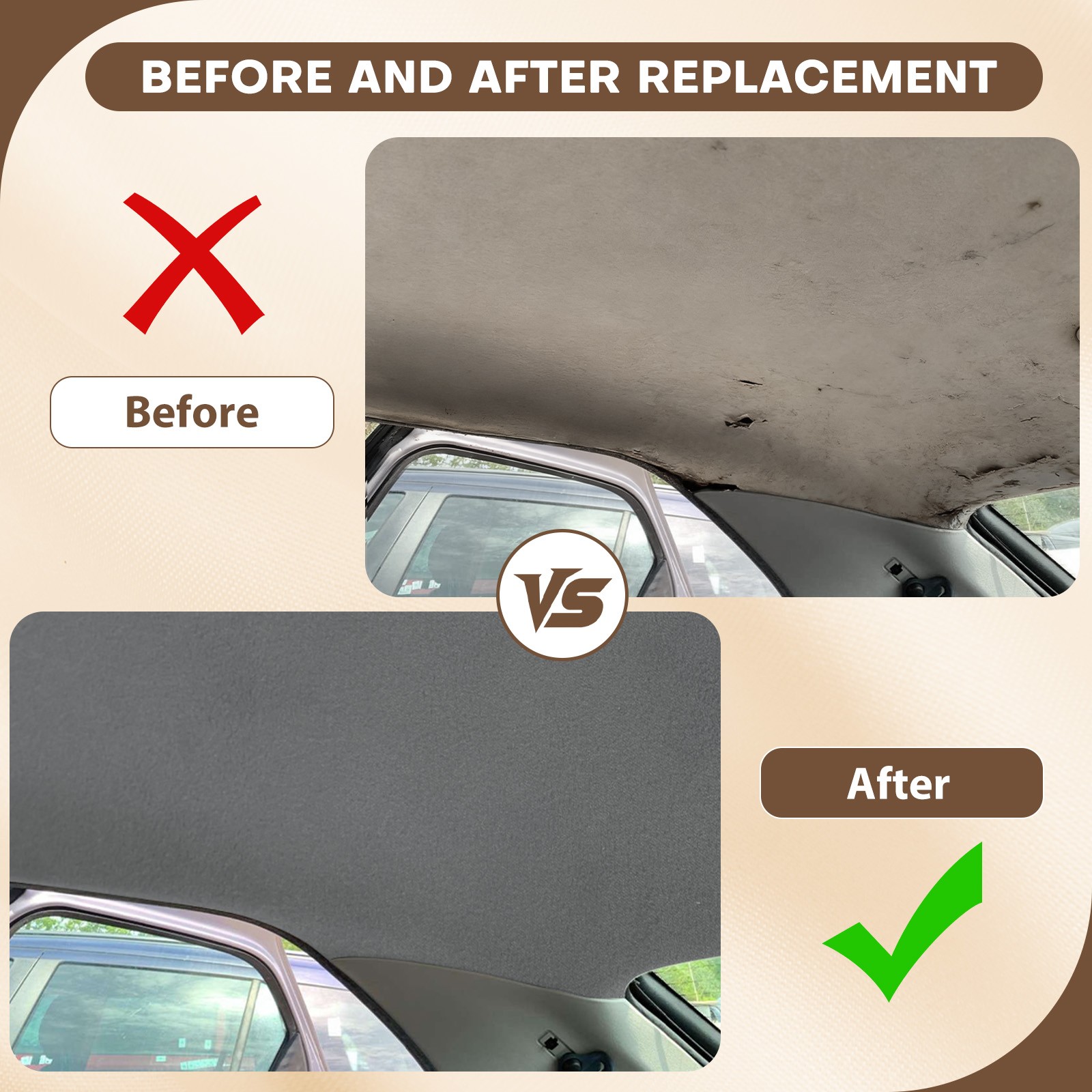 1/8″ Thick Suede Headliner Fabric Foam Back Auto Roof Repair Upholstery Material