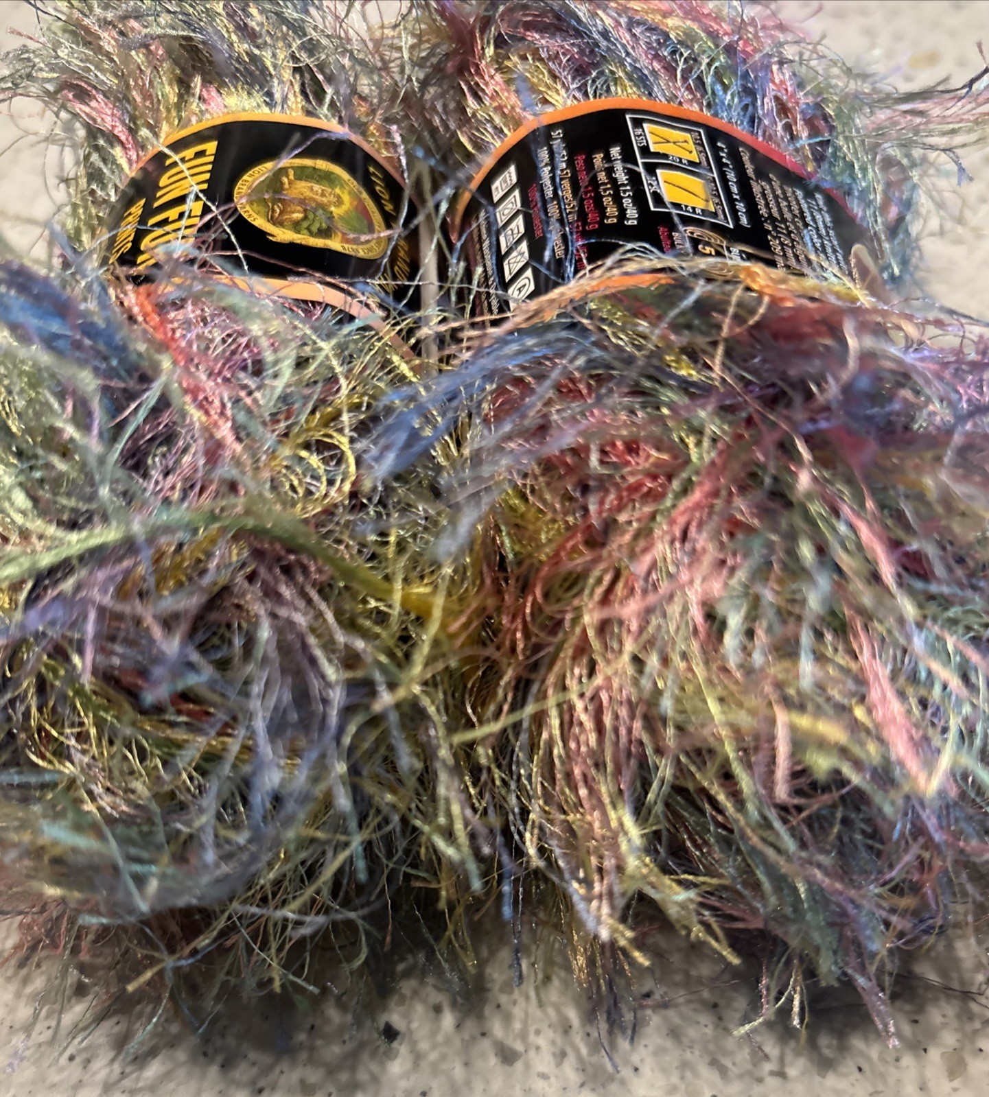 Fun Fur Lion Brand Eyelash Yarn “CONFETTI” 2 Ball Lot 2.9 Oz 114 Yds