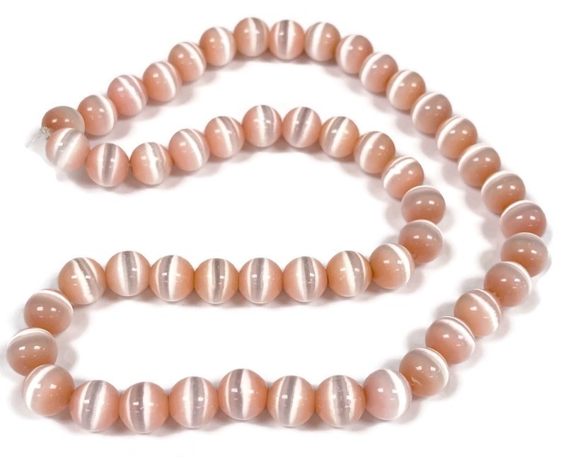 50 Cat’s Eye Fiber Optic Glass Peach Pink 8mm. Smooth Round Beads 2584