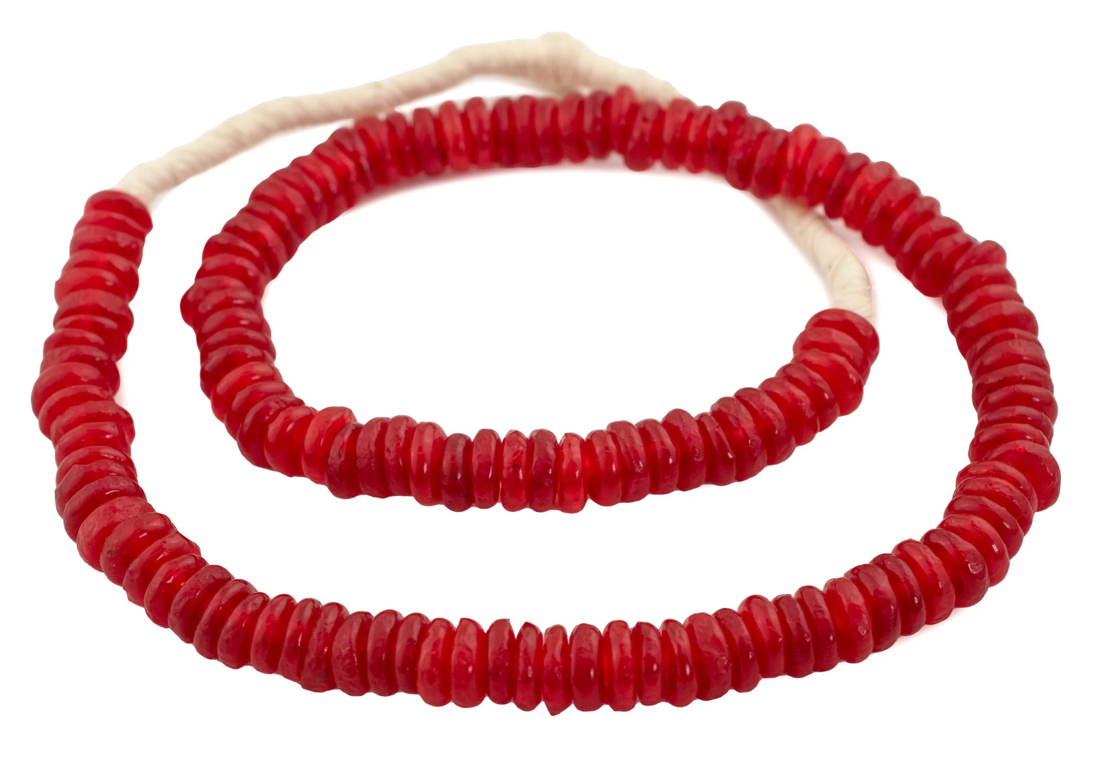 Red Rondelle Recycled Glass Beads 11mm Ghana African Sea Glass Disk Large Hole