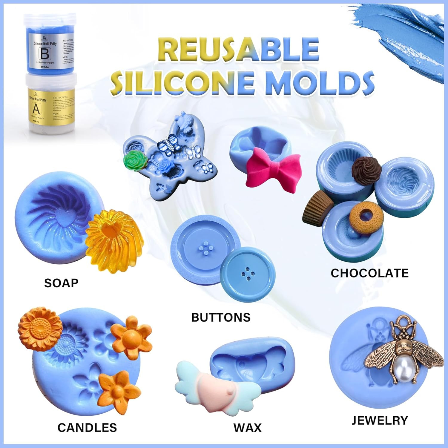 Decorrom Silicone Putty – 7/8 LB Flexible Silicone Mold Making Kit – Easy 1:1 Mi