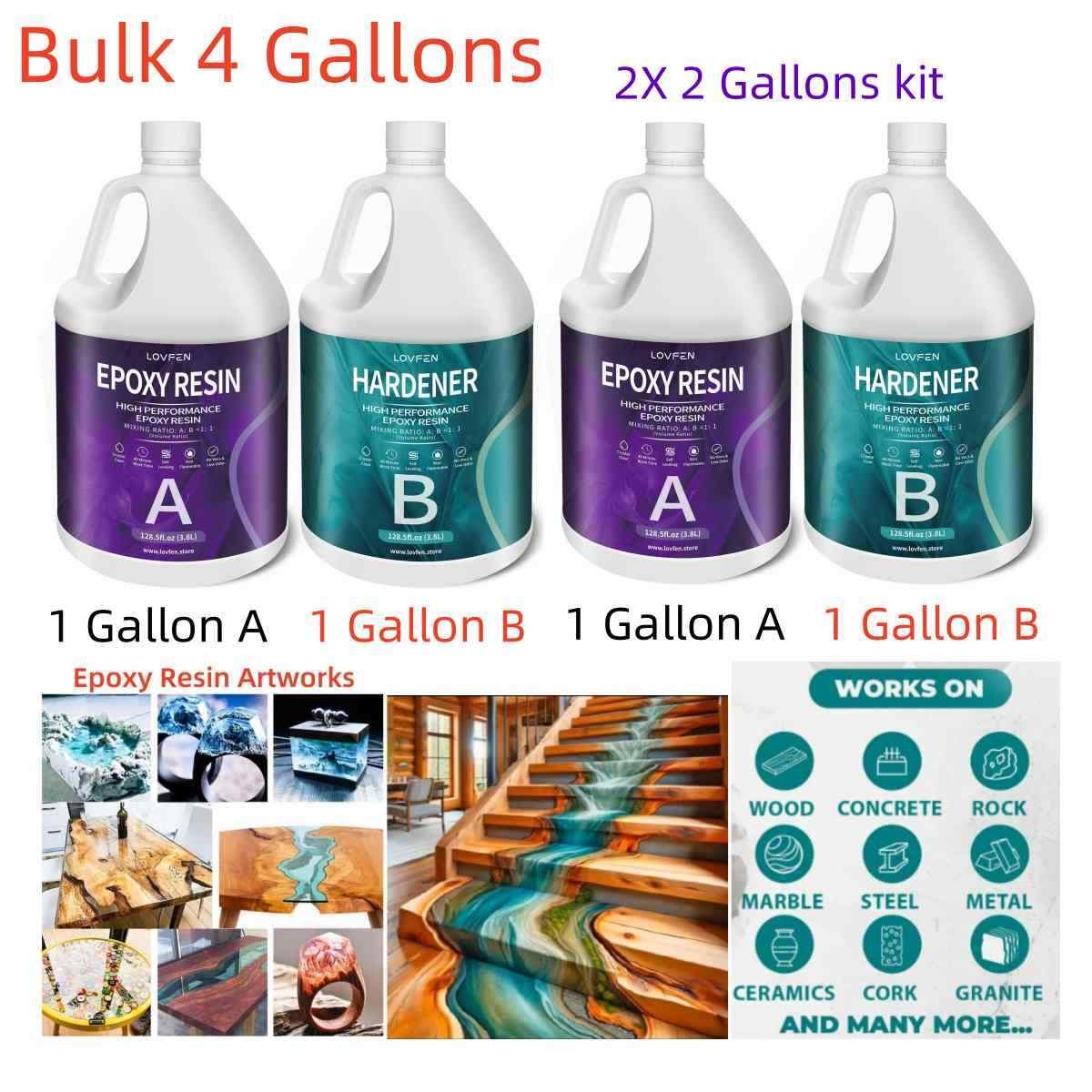Bulk 4 Gallon Kit – Crystal Clear Tumbler 1:1 Epoxy Resin DIY Craft Arts Coating