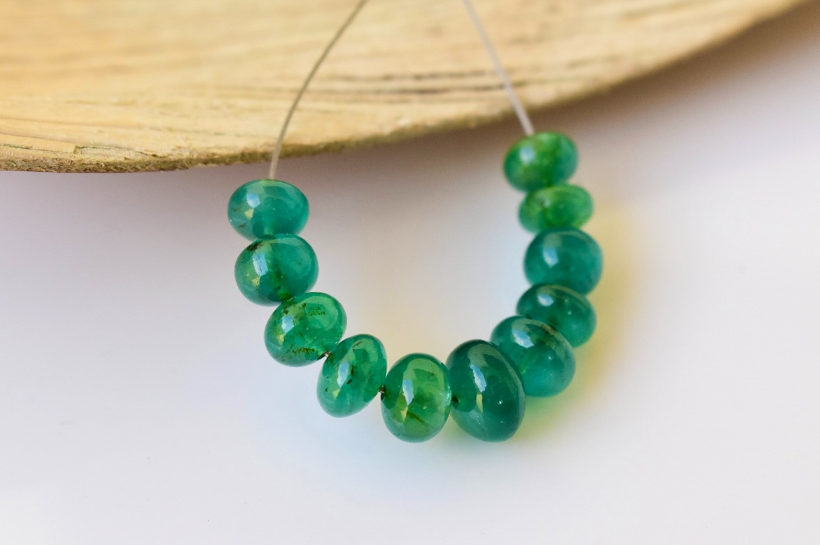 AAA 11 Pcs Natural Premium Fine Zambian Emerald Beads Rondelle Round Beads 6-8mm