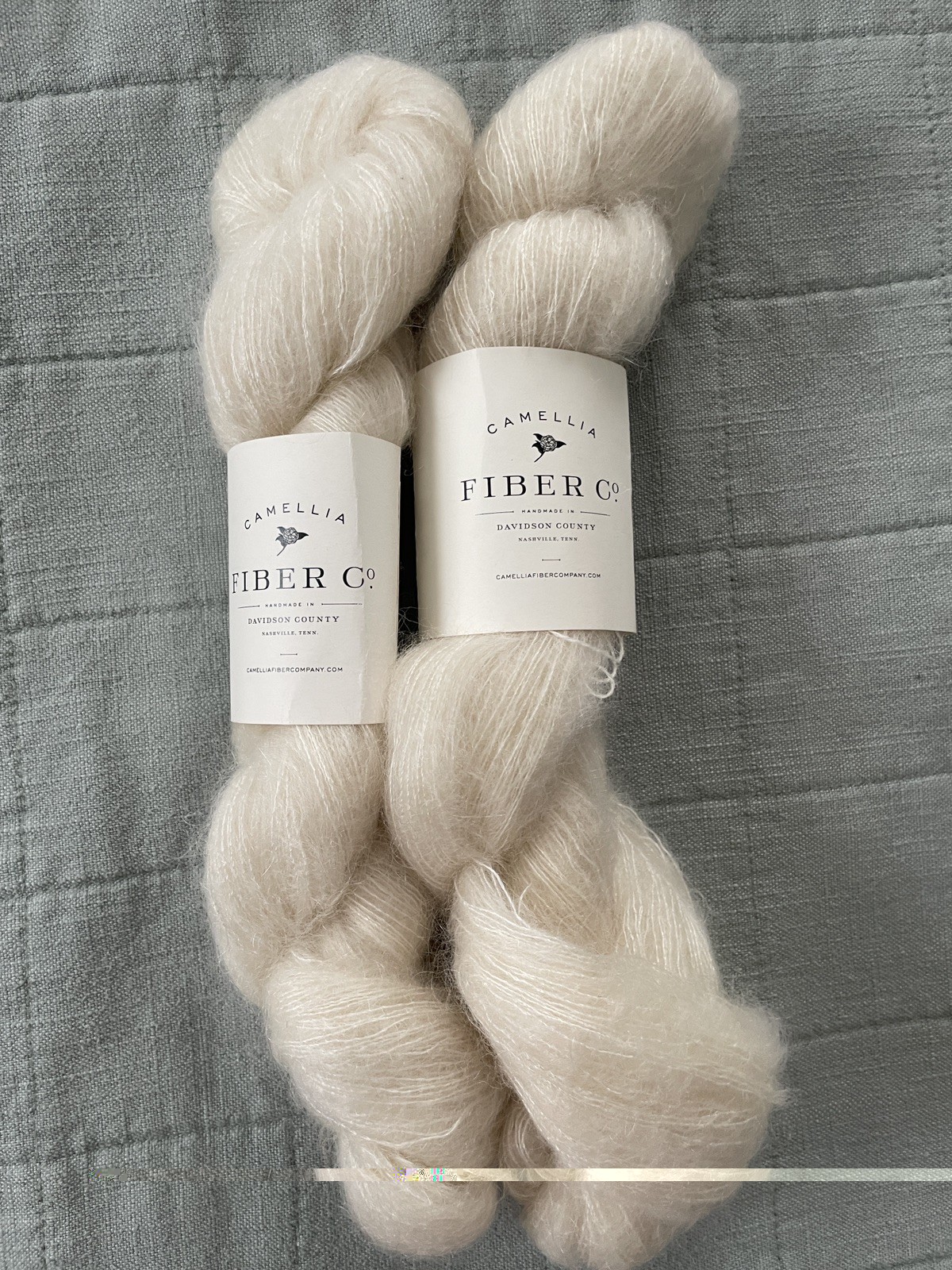 3 skeins Camellia Fiber Company Mohair Silk Lace Yarn Cream Natural Green