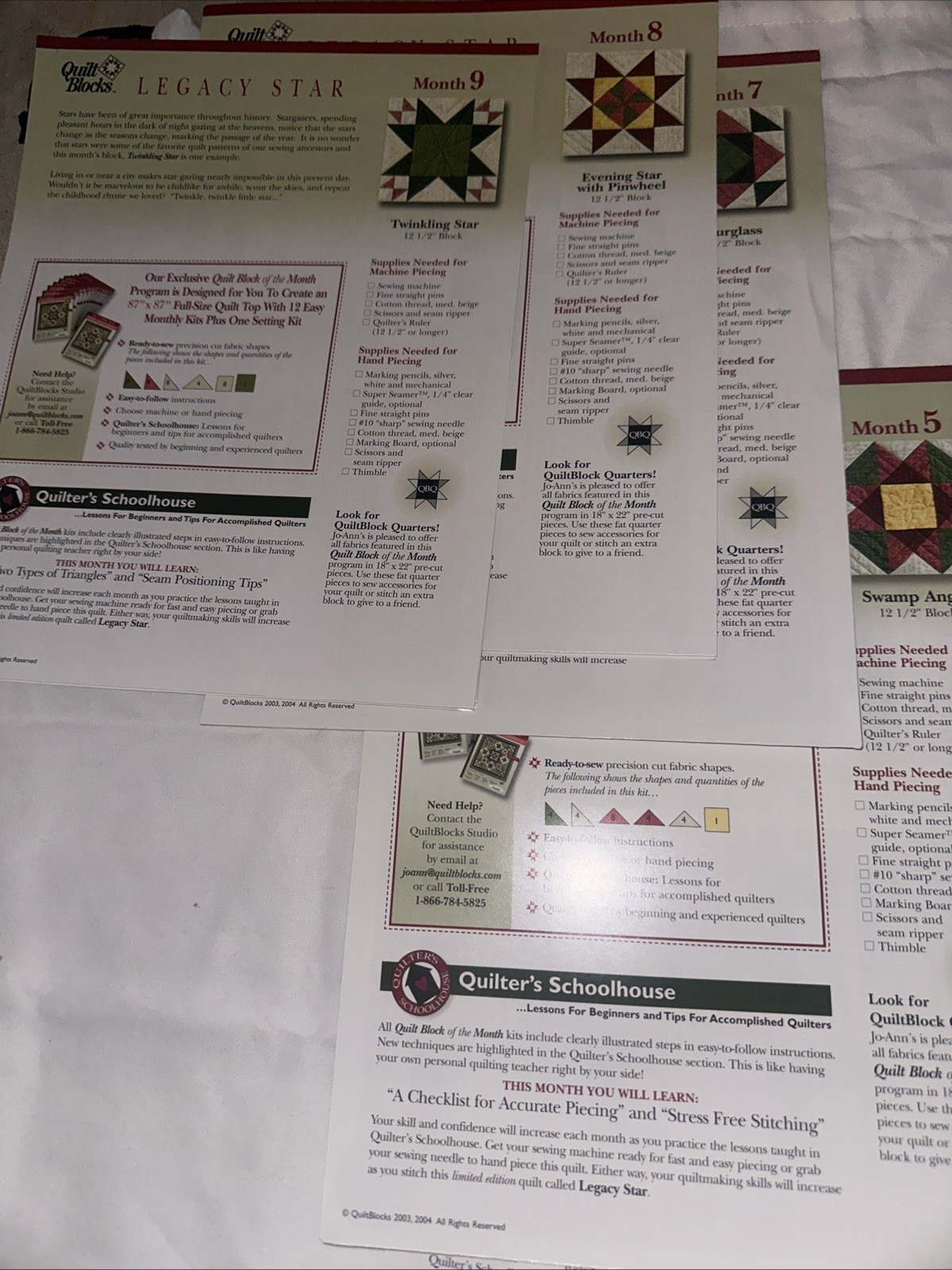 Quilt Block of Month JoAnn” Instruction Books 1-10 Only ( No Fabric )