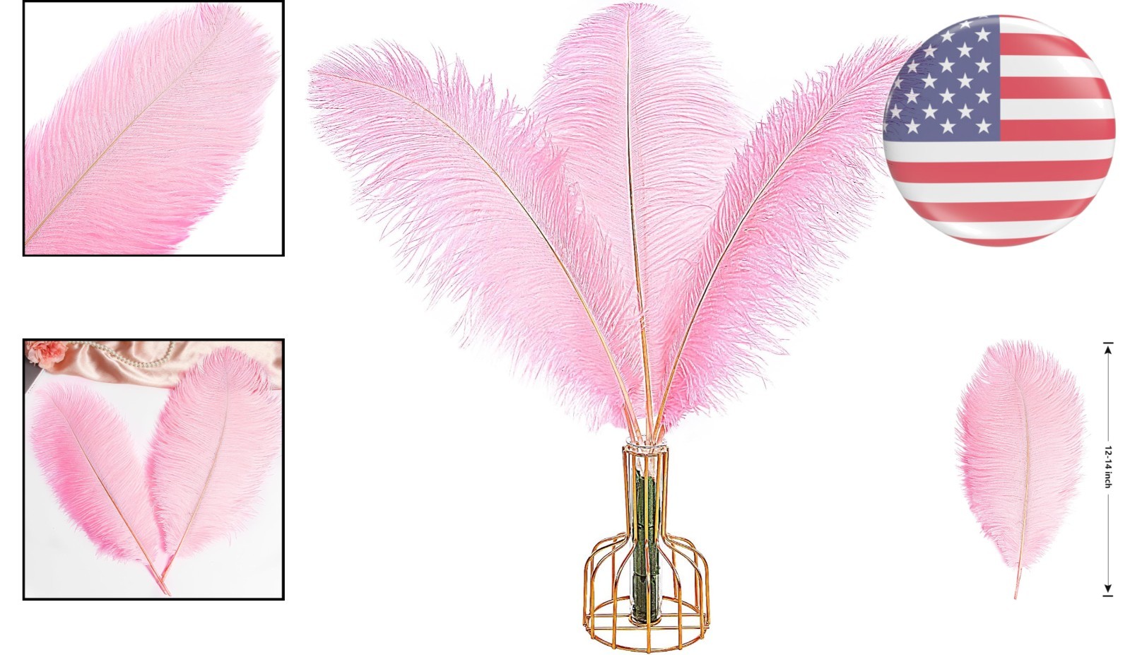 Bulk 12PCS Cruelty-Free Pink Ostrich Feathers for Crafts & Wedding Centerpieces