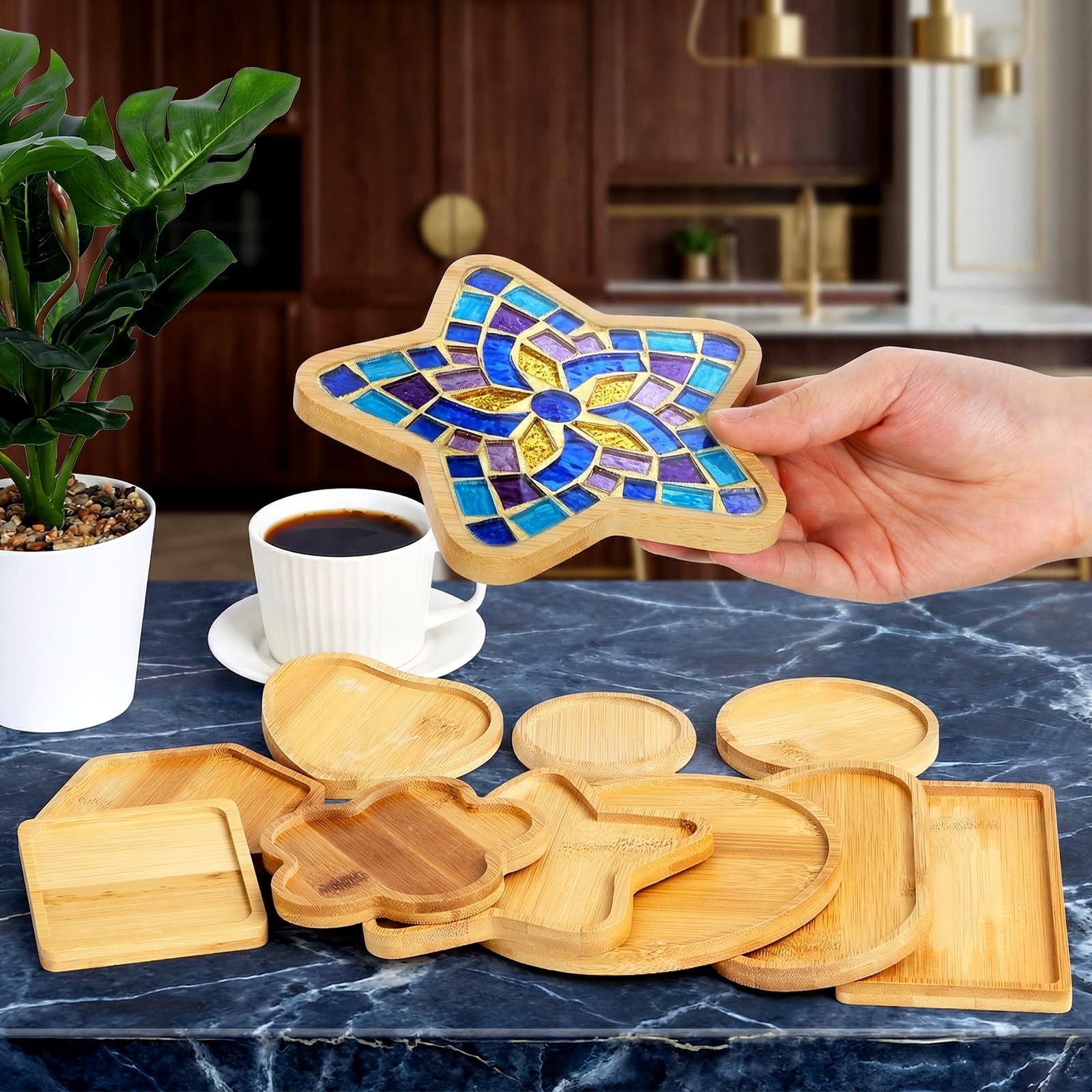 10 Pcs Wooden Mosaic Bases Kits for Crafts, Assorted Shapes Mosaic Substrates…