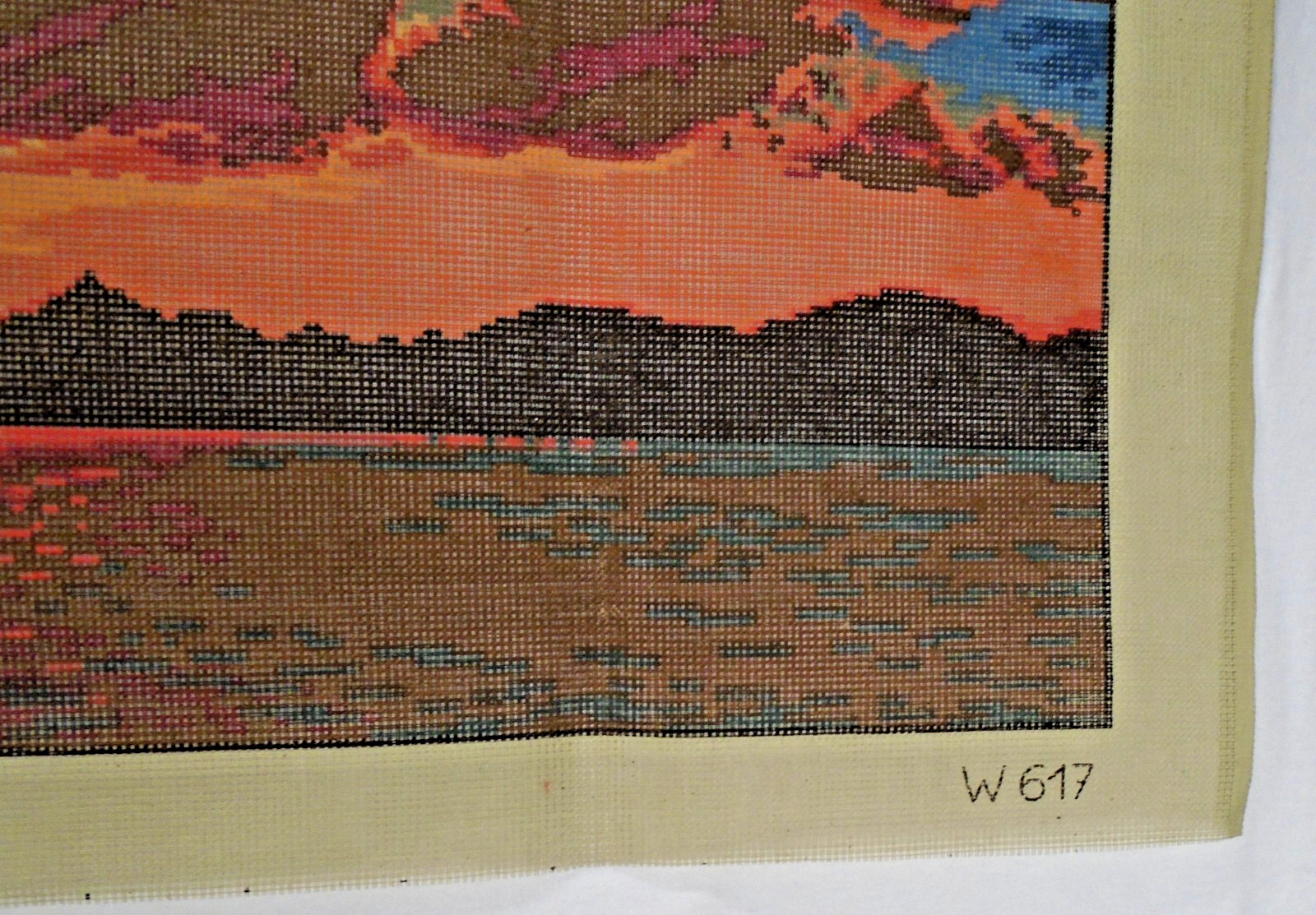 Vintage Tapex Vienna Sunset Lake Mountains Austria Big Needlepoint Canvas 12×31″