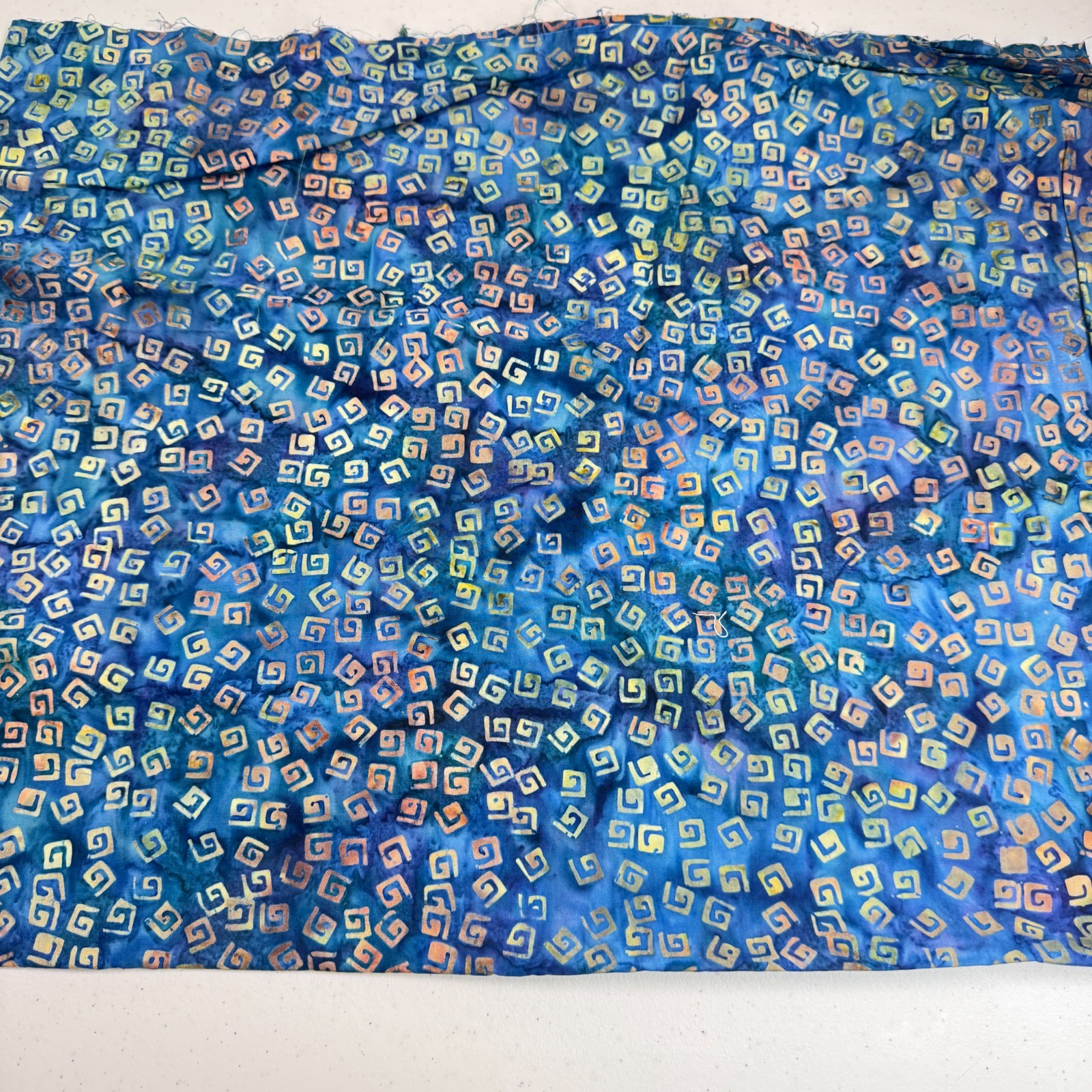 Batik quilting cotton fabric blue tie dye abstract swirls squares 35×44 1 yard