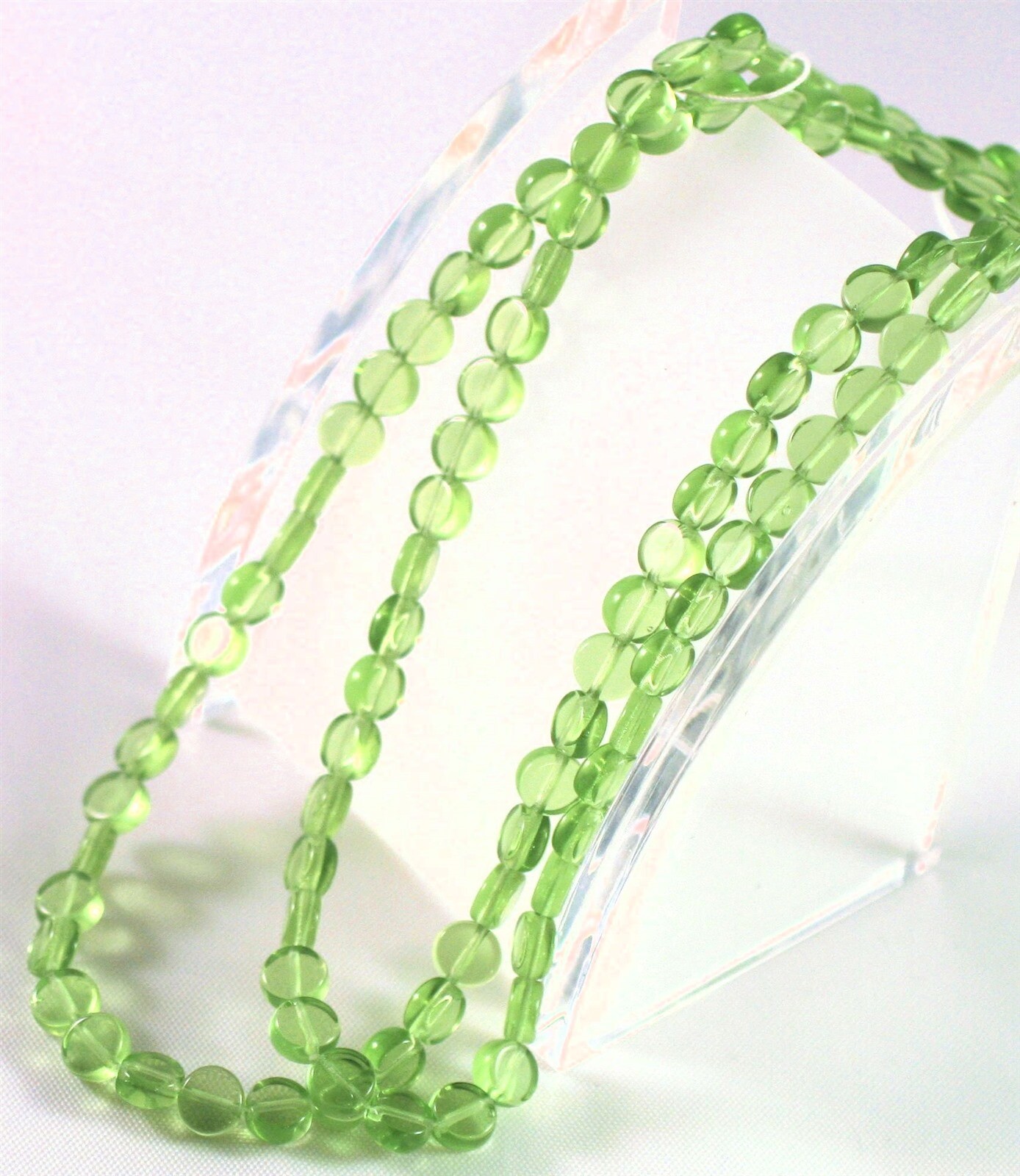 100 Czech Pressed Glass Transparent Peridot Green 6mm Flat Coin Beads 0.8mm Hole