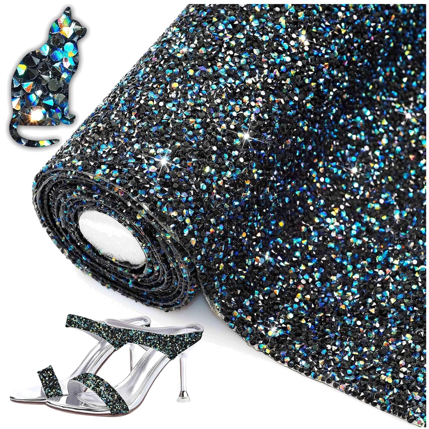 Sparkling Crystal Sticker – Black AB, Self-Adhesive