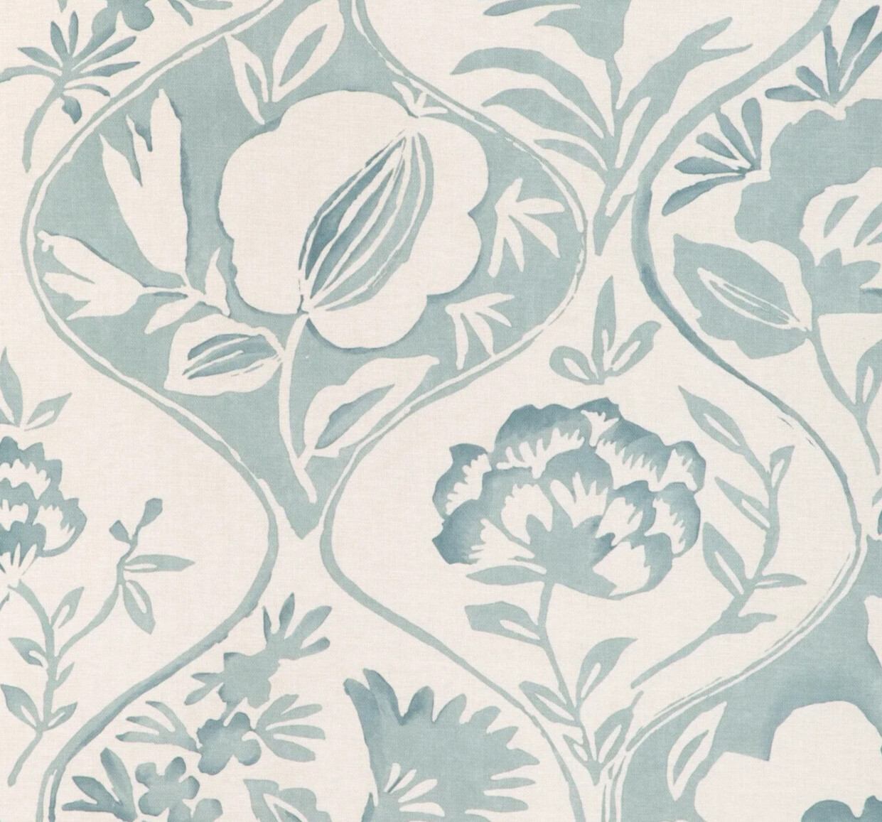 LEE JOFA CURTAIN FABRIC DESIGN Calathea Print 8.9 METRES AQUA LINEN BLEND