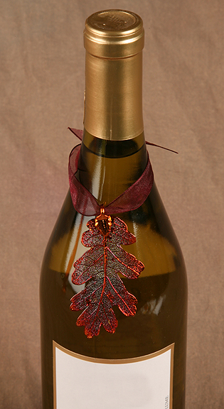 Oak Leaf Ornament – Copper Dipped, Real Leaves, 2.5 Inch, Sliding Ribbon Tie