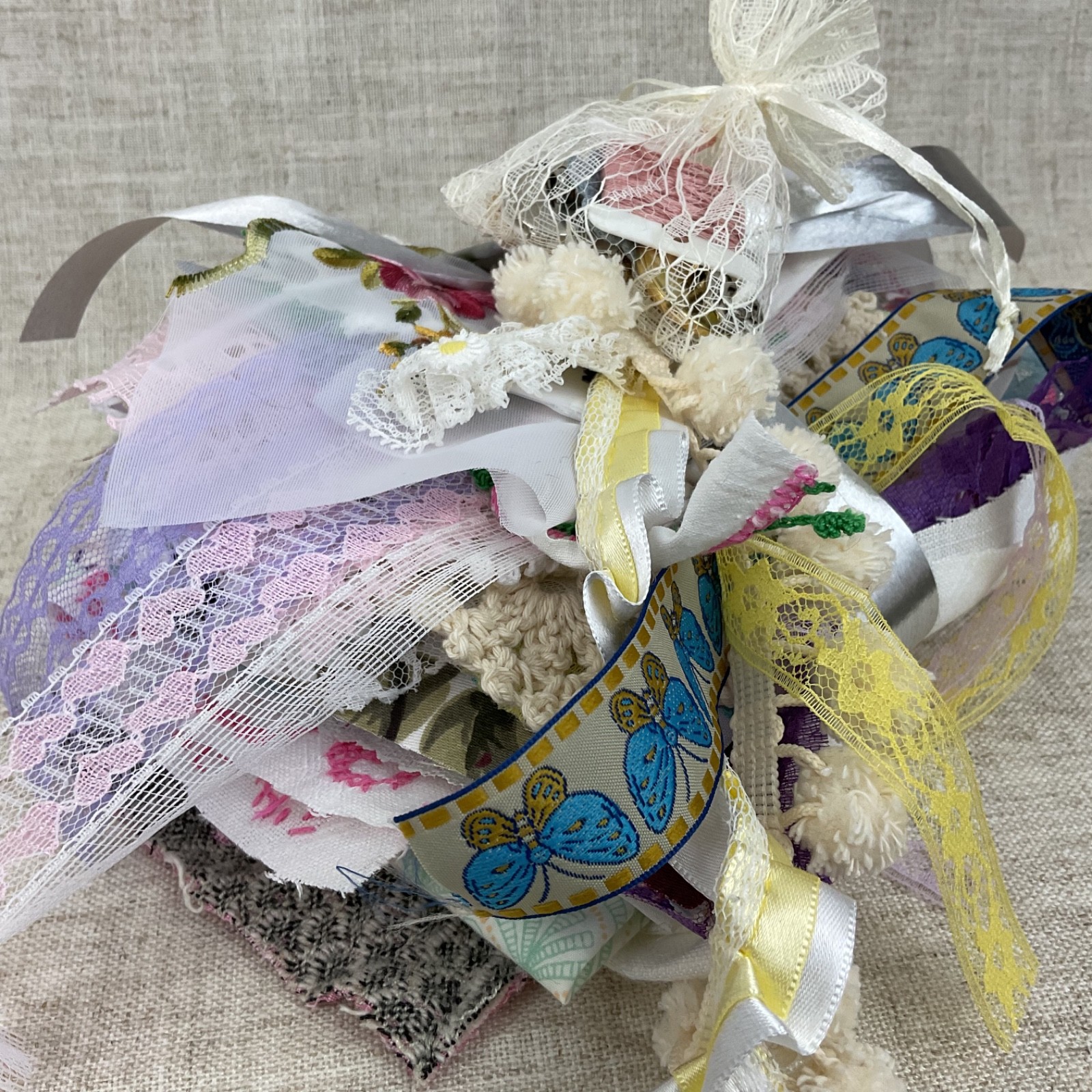 Curated Vintage Slow Stitch Bundle – Mixed Media Textile Collage Art Supplies