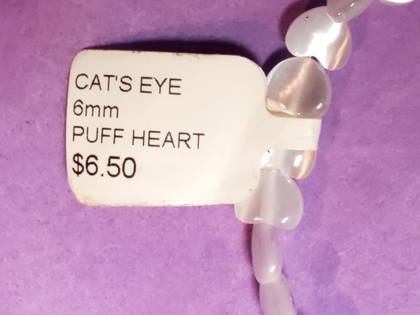 White Cat’s Eye Glass Heart Bead Strands 6mm Puff Heart Lot of 3 Crafting 225 Pc