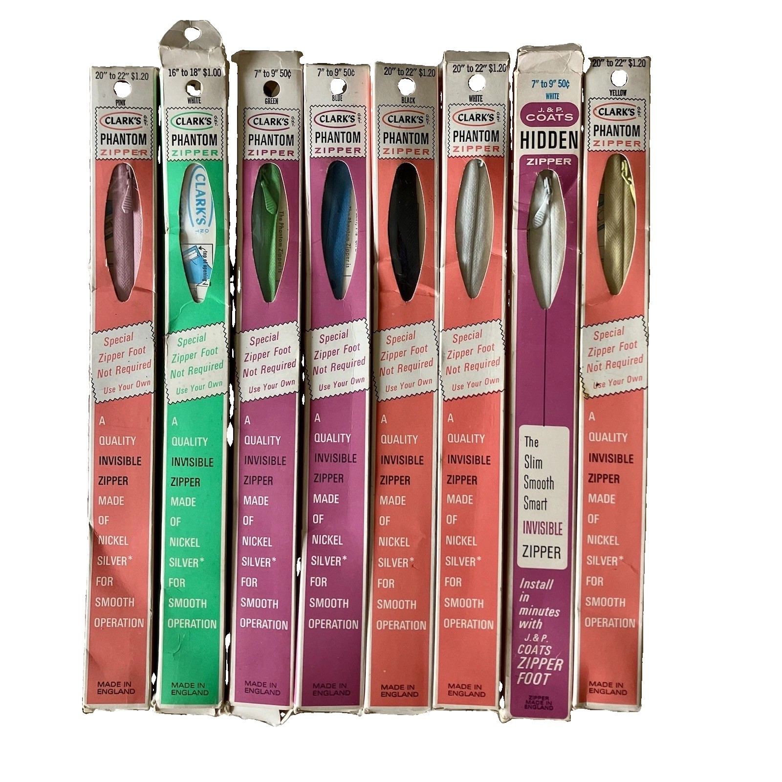 Vintage Zippers Lot of 70 CLARK’S J & P COATS UNIQUE YKK New Old Stock Unused