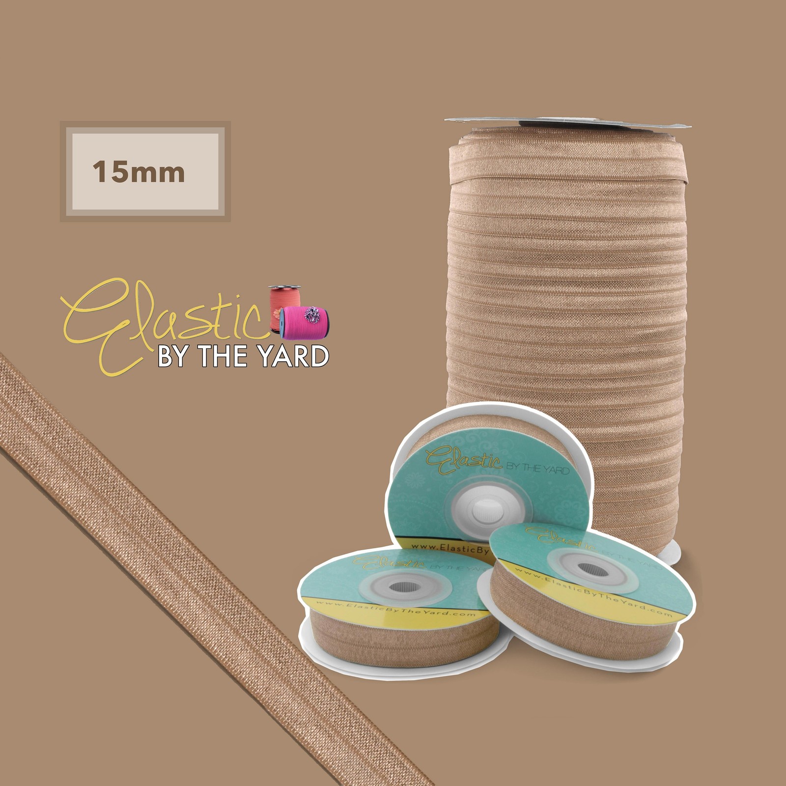 Affogato Tan Fold Over Elastic 5/8″ to 1 ” Wide FOE Elastic By The Yard