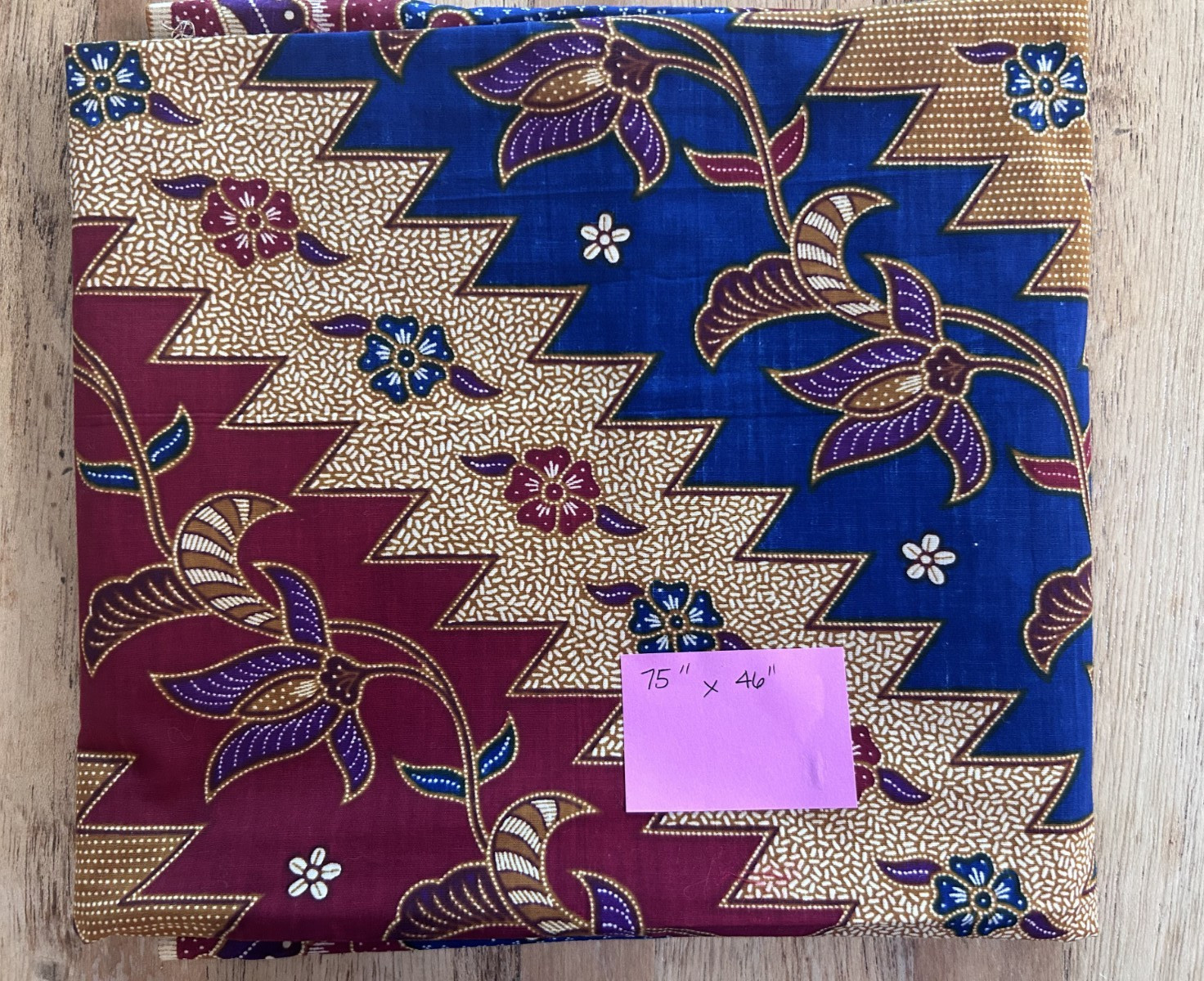 Vintage Indonesian Batik Fabric Cotton Floral Geometric Blue & Red Sarong 75×46