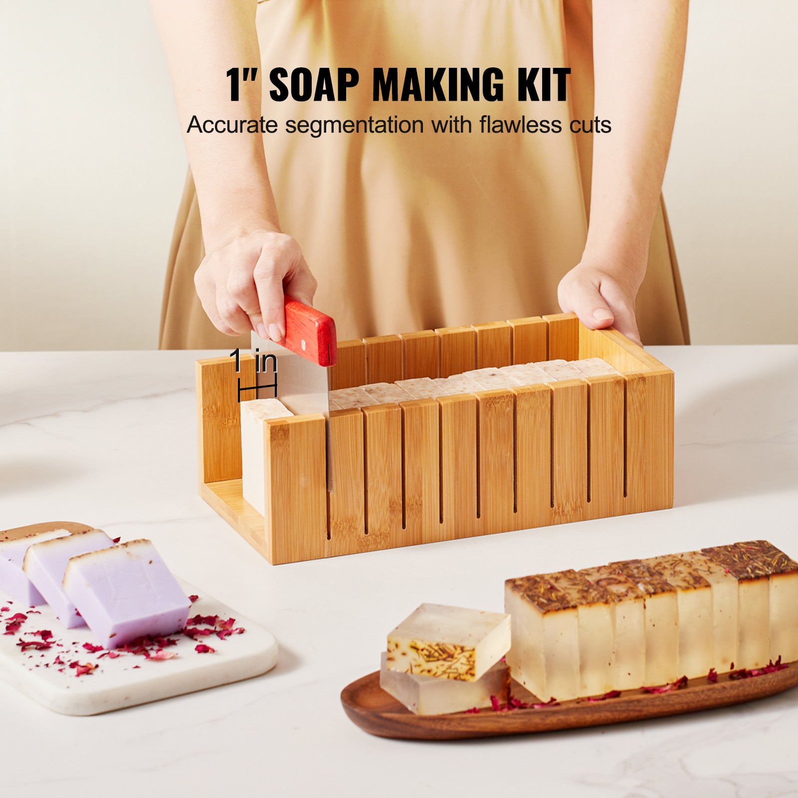 VEVOR Soap Making Kit Bamboo Cutting Box Silicone Mold Stainless Steel Cutters