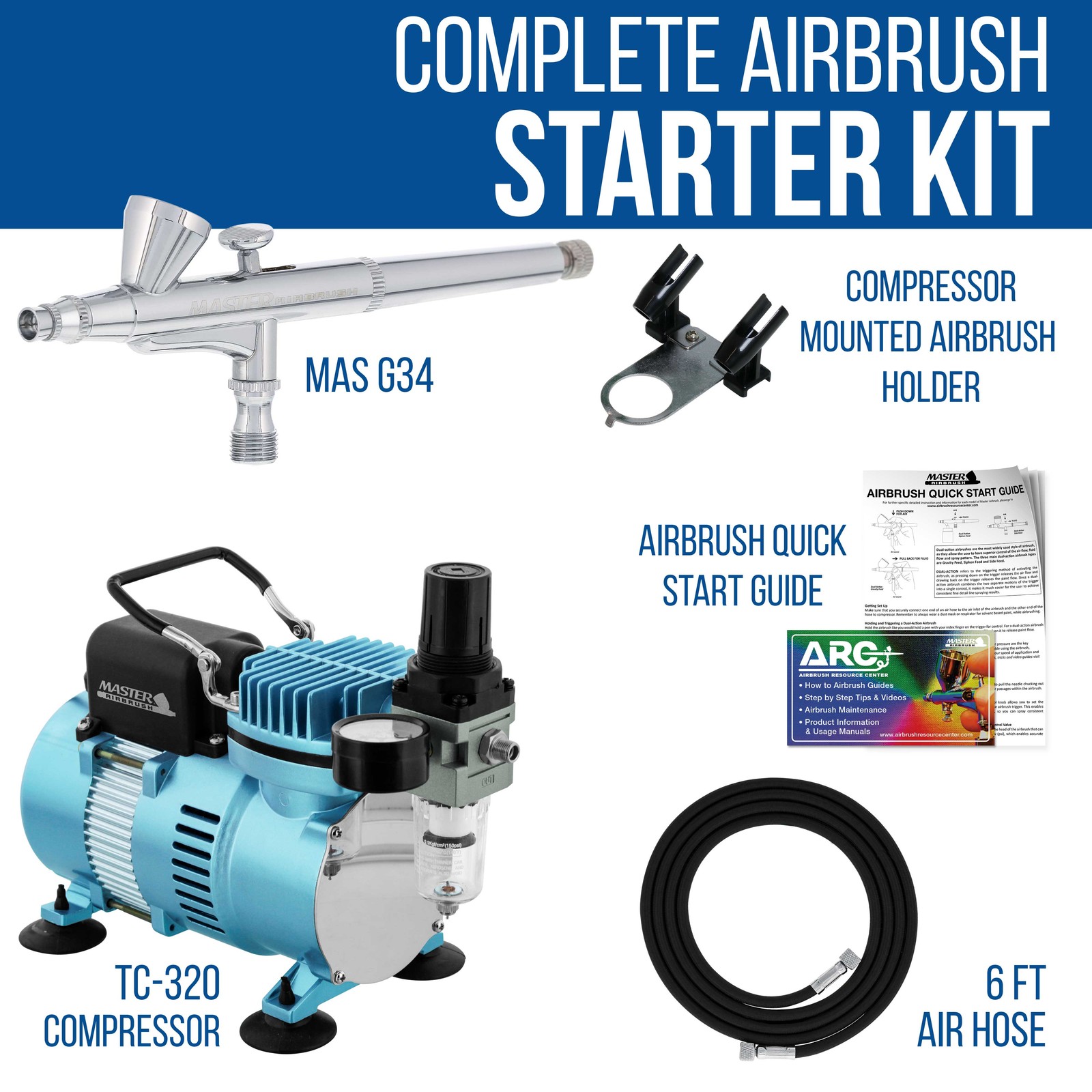 Master G34 Airbrush Air Compressor Kit, Gravity Feed 0.3mm Tip, 1/16oz Fluid Cup