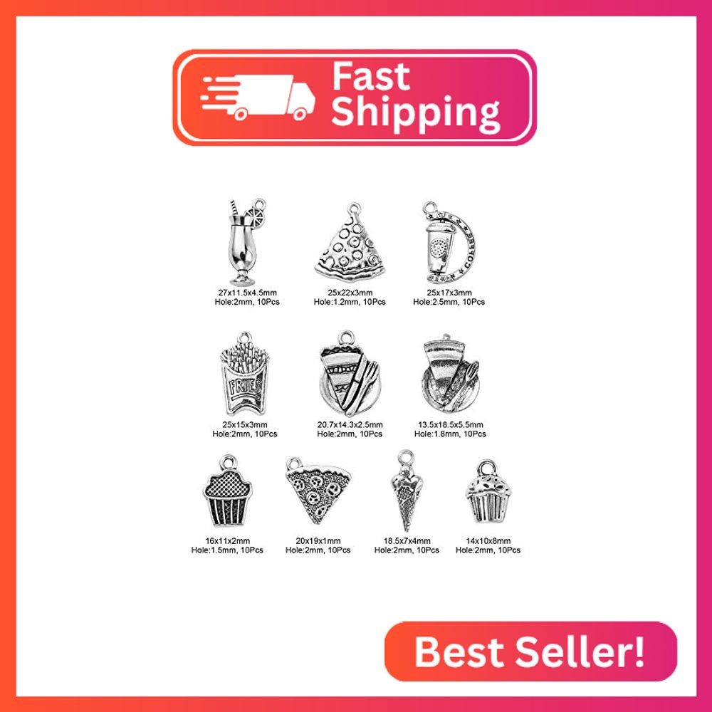 Ipotkitt 100Pcs 10 Style Tibetan Style Food Alloy Charm Pendants Afternoon Tea O
