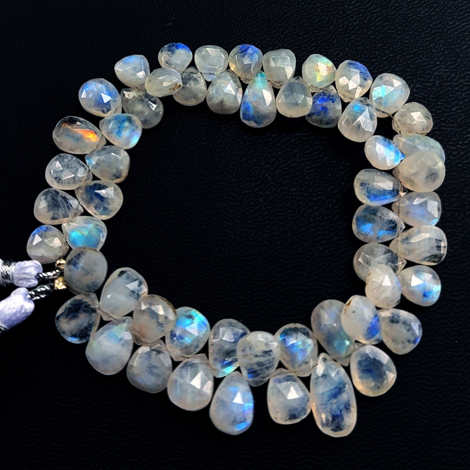 Natural Rainbow Fire Moonstone 9×7 to 10×7 mm Faceted Pear Shape Beads 8″ Strand