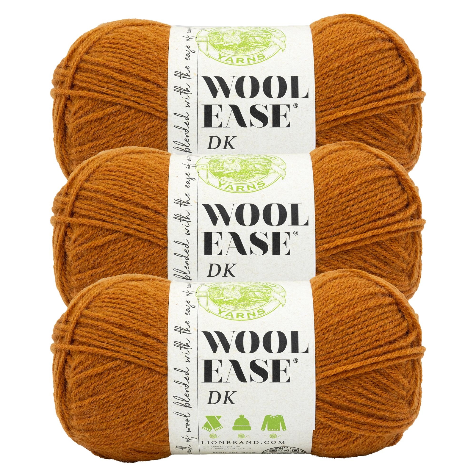 (3 Pack) Lion Brand Yarn 636-132U Wool-Ease DK Yarn, Pumpkin