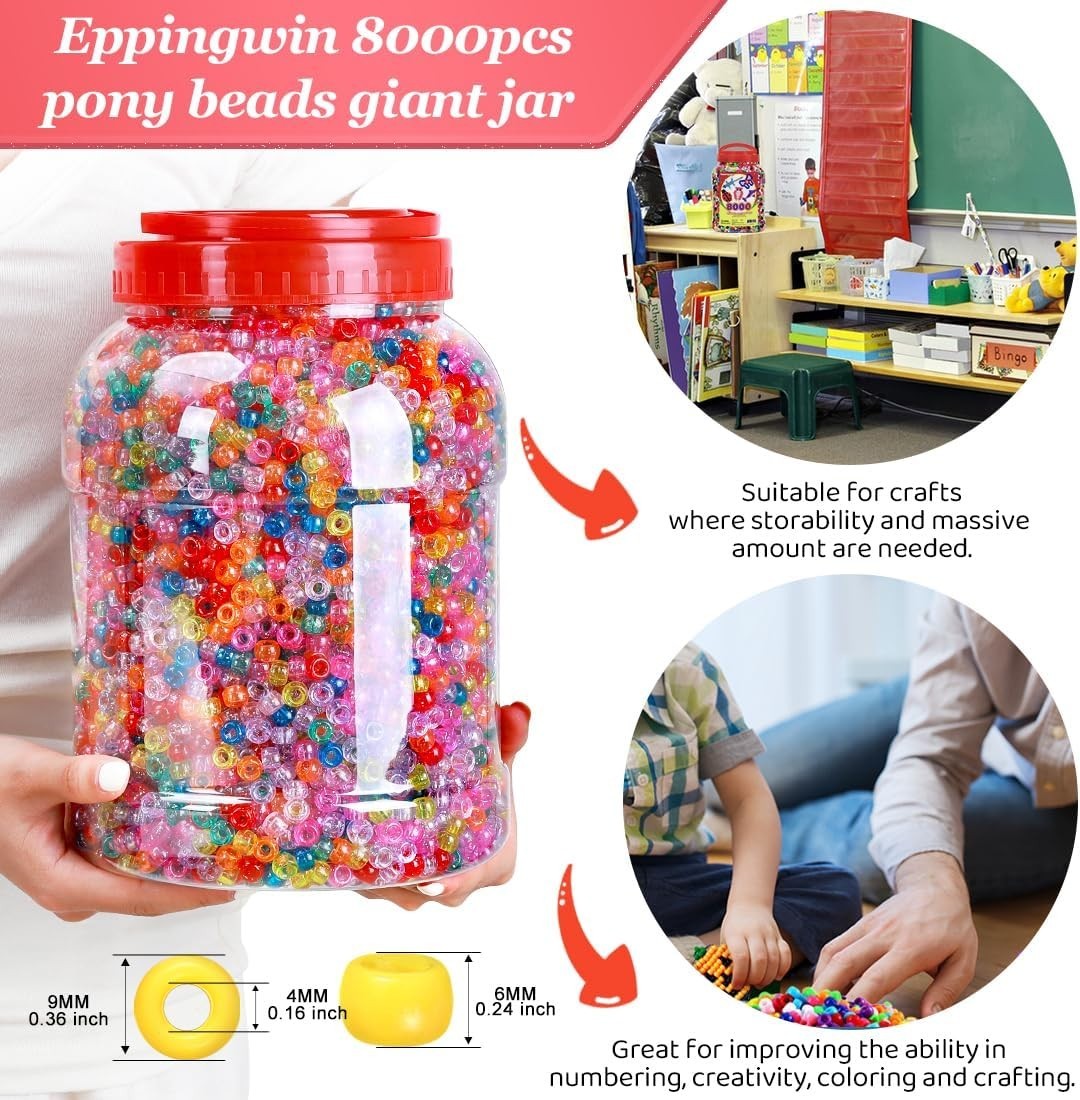 Large Pony Bead Bulk Bucket – 8000+ Beads, Glitter Color