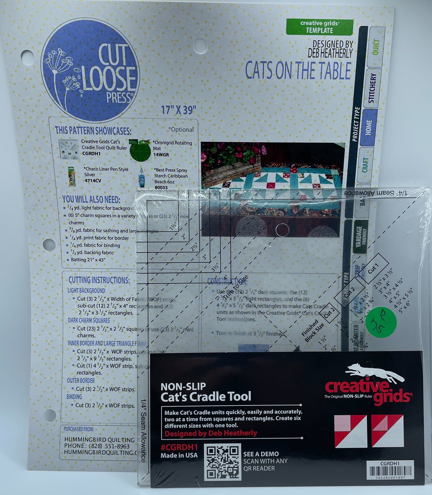 Creative Grids Cat’s Cradle Tool Quilt Ruler Non Slip Deb Heatherty + Pattern