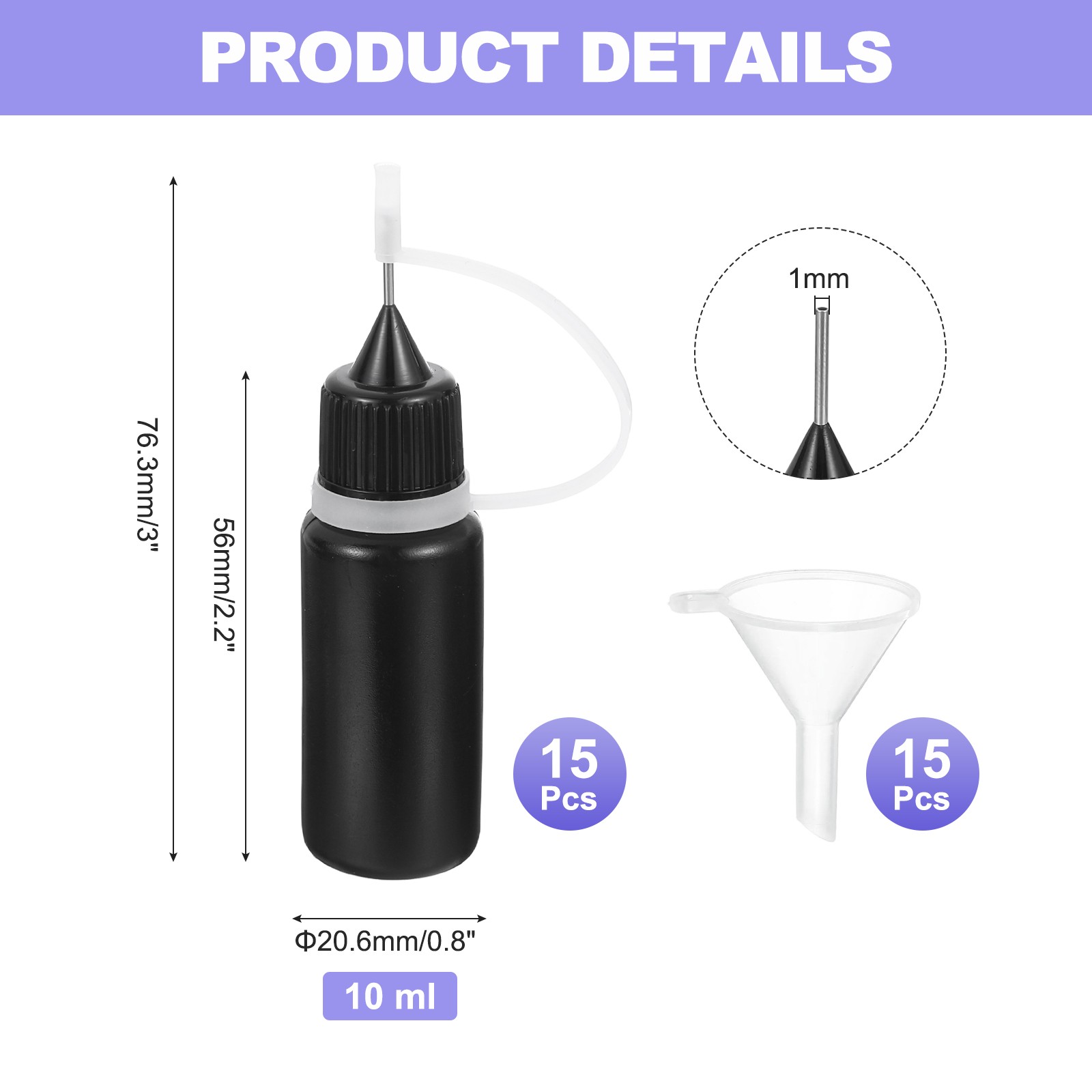 15Pcs Needle Tip Squeeze Bottle, 10ml/0.3oz Glue Tip Applicator Bottles