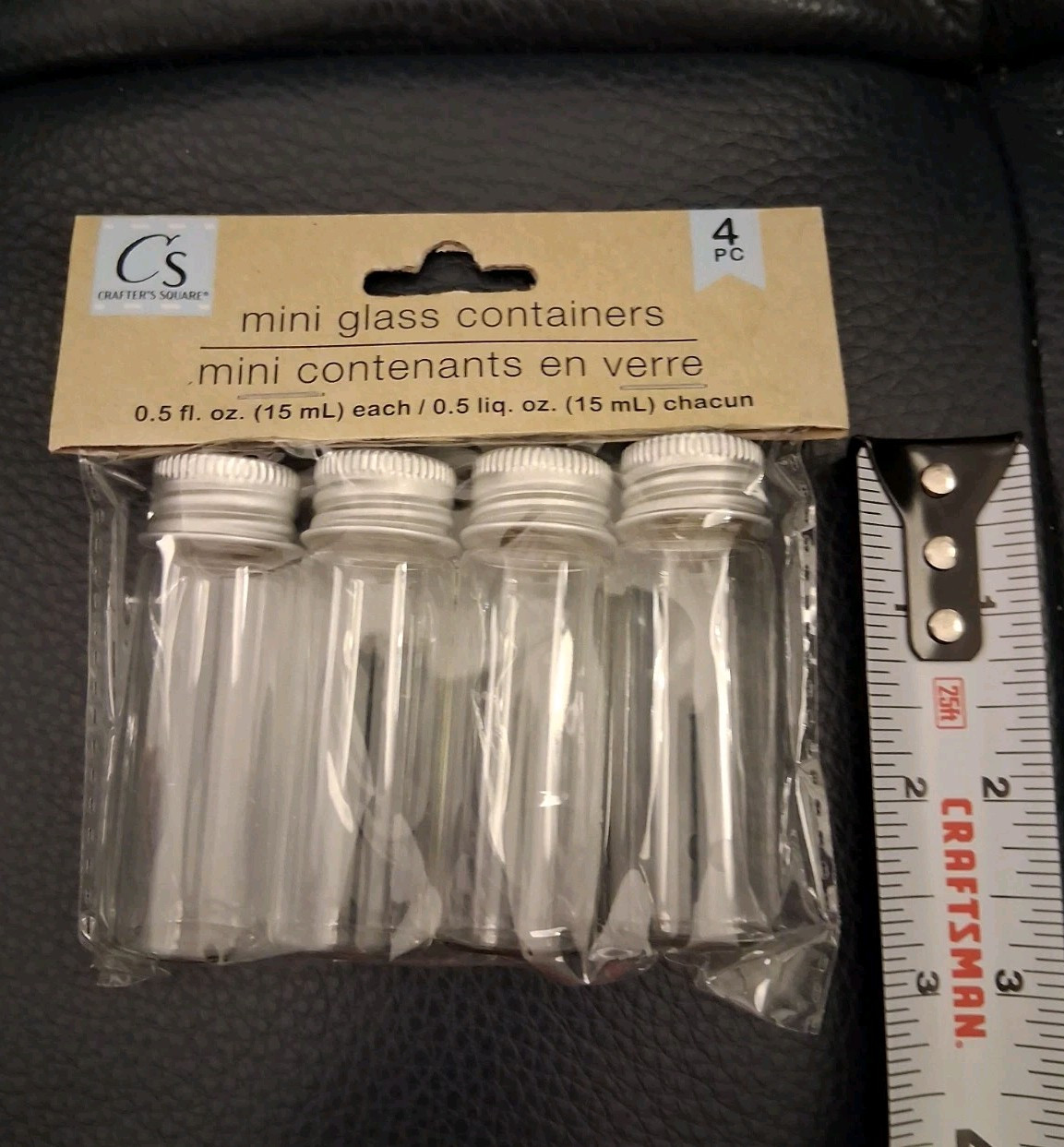 MINI Glass Containers with Metal Screw On Lids 0.5 fl.oz. Set of 4