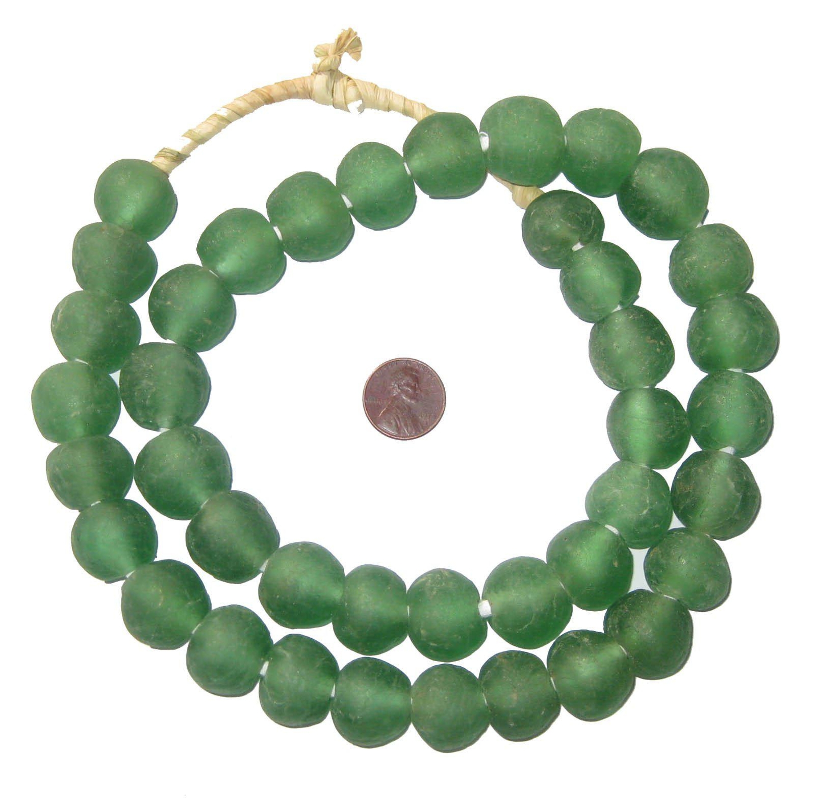 Light Green Recycled Glass Beads 18mm Ghana African Sea Glass Round Large Hole