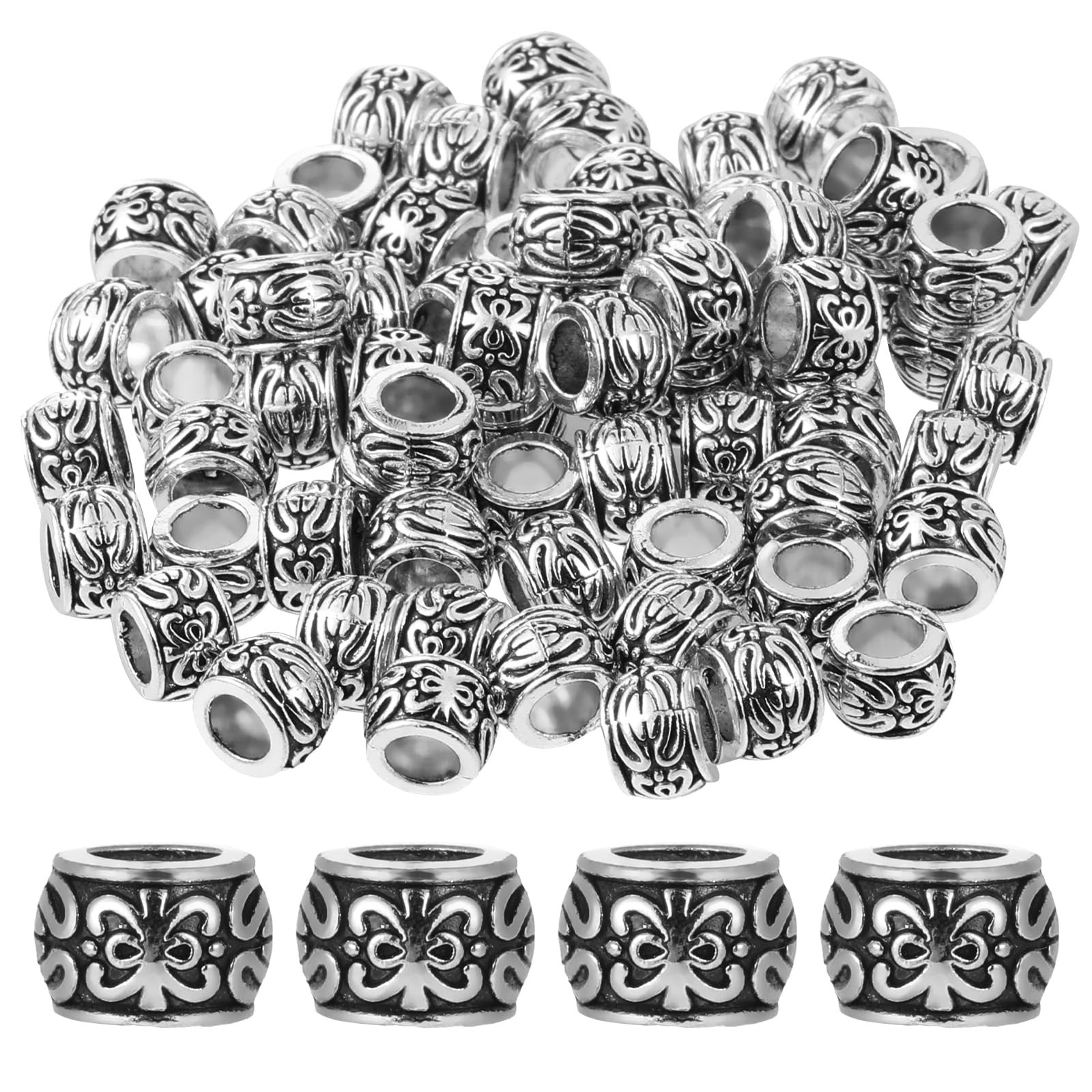 100 PCS Silver Spacer Beads Large Hole Metal Beads Tibetan Alloy Bead Spacers…