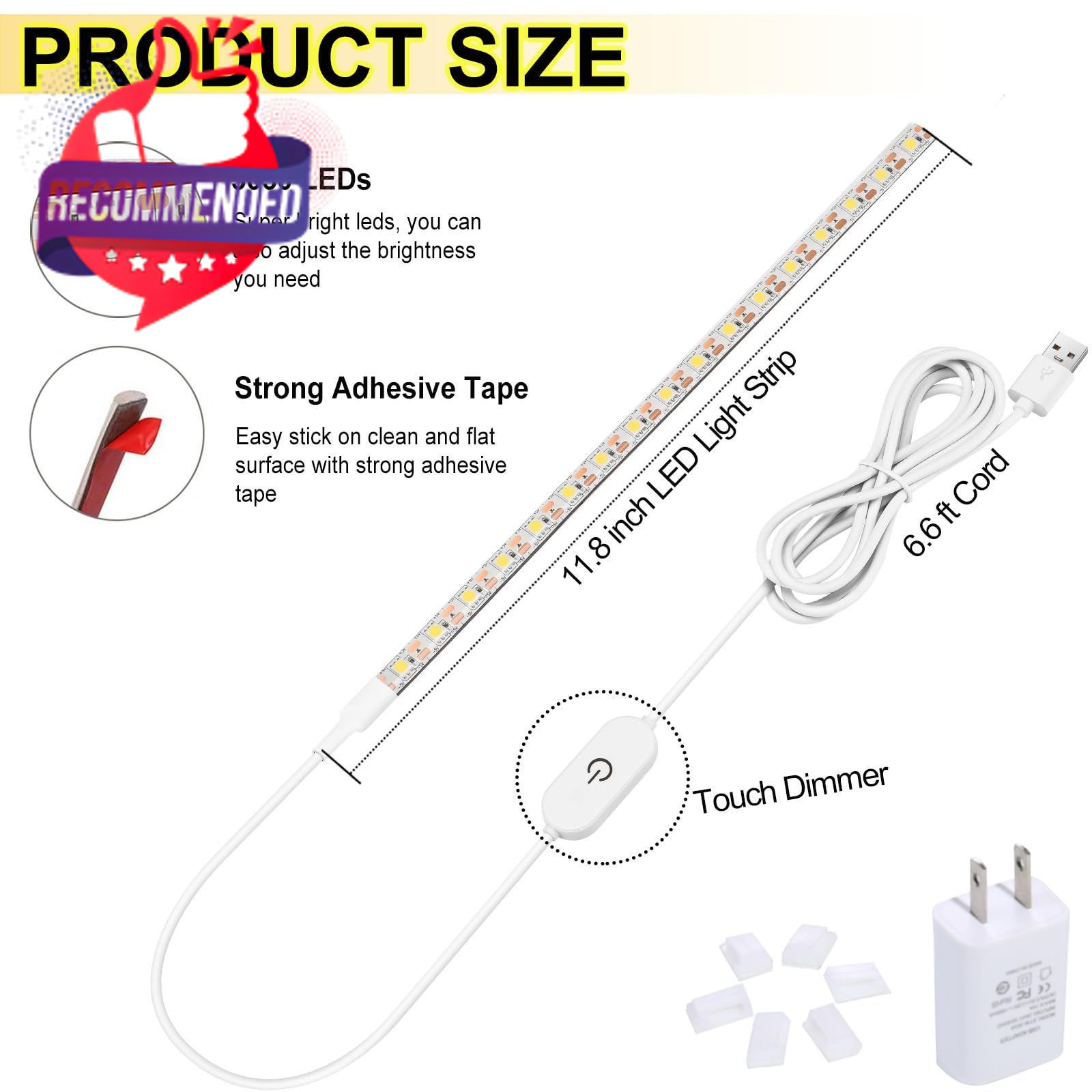 Sewing Machine Led Light Strip With Touch Dimmer, Usb Powered 6500k Cold White