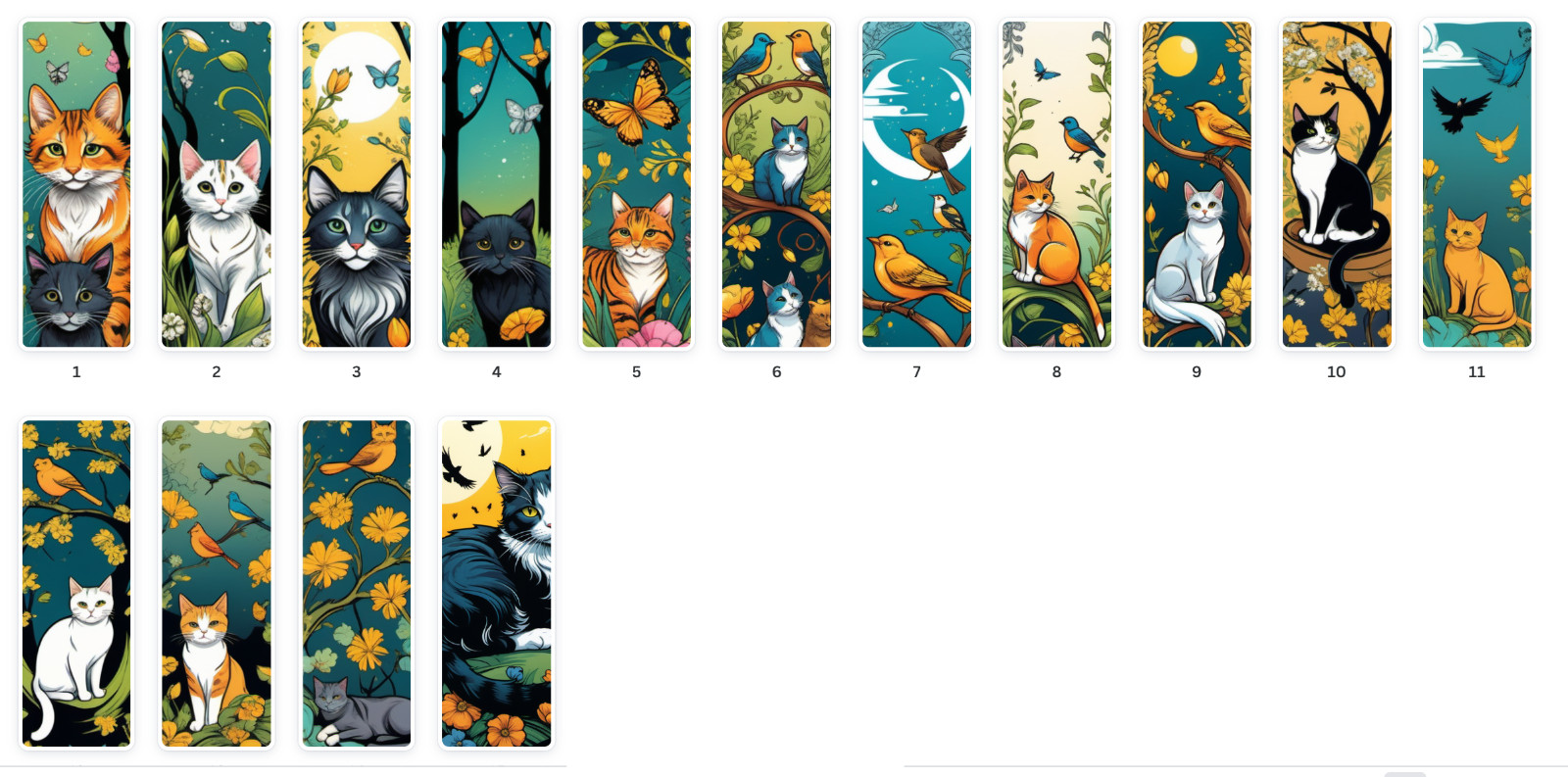 15 Printable Bookmarks Digital PDF file Spring Gift Baroque feline cat and bird