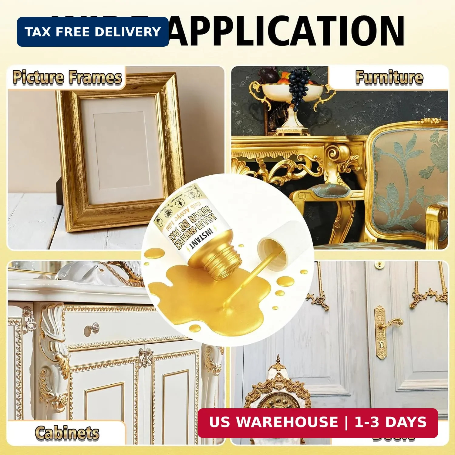 Gold Leaf Paint, Gold Paint for Metal and Wood – Rich Metallic Shine, Fast Dryin