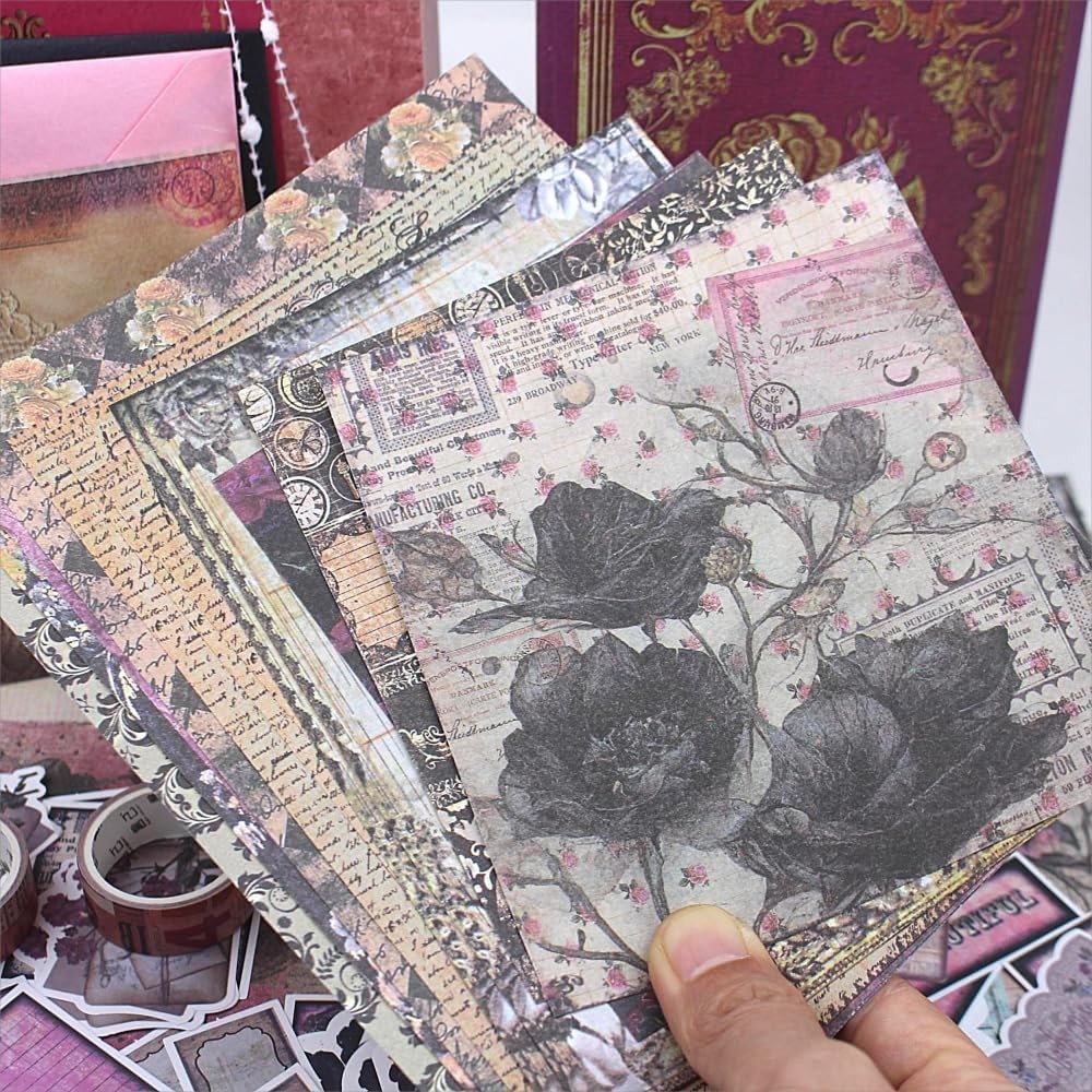 Vintage Scrapbooking Supplies Kit, 185Pcs Junk Journal Kit, A6 Scrapbook Paper