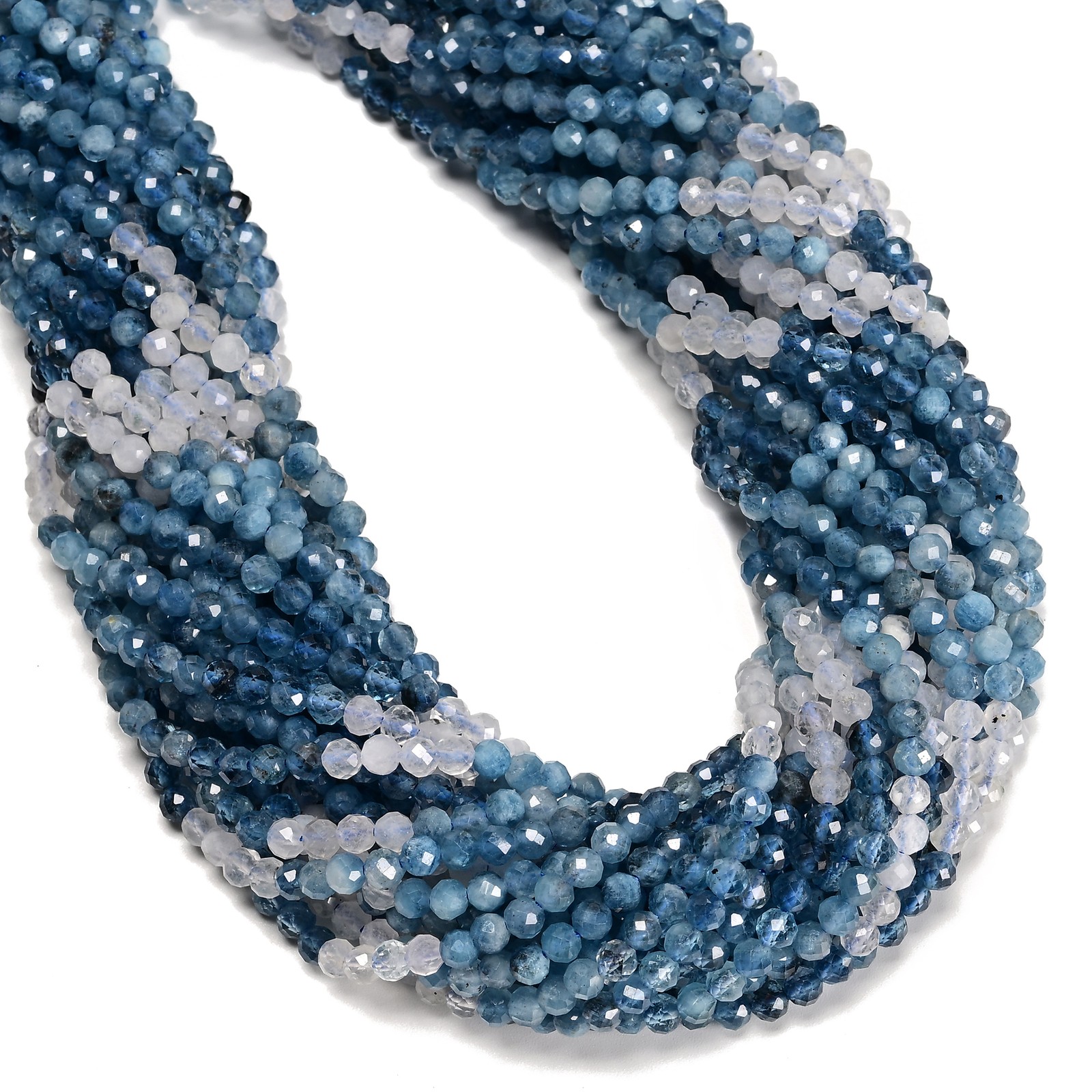 Gradient Natural Dark Blue Aquamarine Faceted Round Beads Size 4mm 15.5” Strand