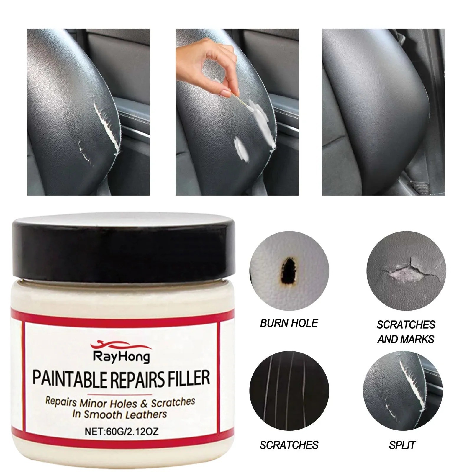 60ML Leather Repair Paste Filler for Cracks Tears Holes Restore Cream