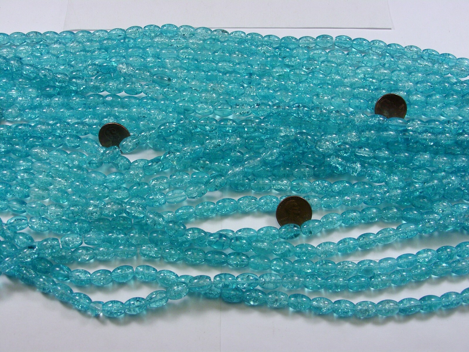 20 Strands 15″ Light Blue Oval Crackle Glass Beads Wholesale Bulk Lot 8mm x 11mm