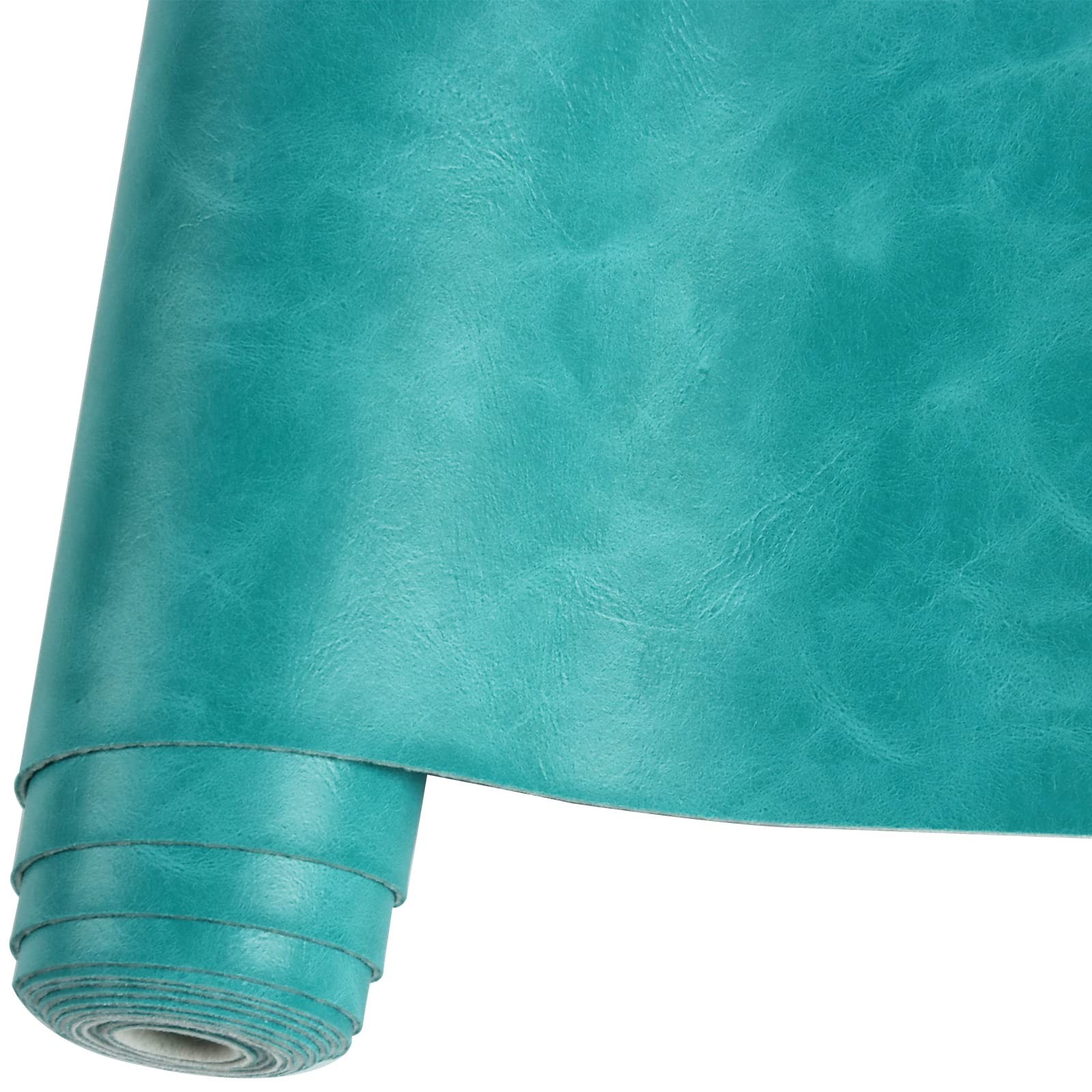 Smooth Solid Color Lake Blue Faux Leather Roll 12″X53″(30cmX135cm), Material …