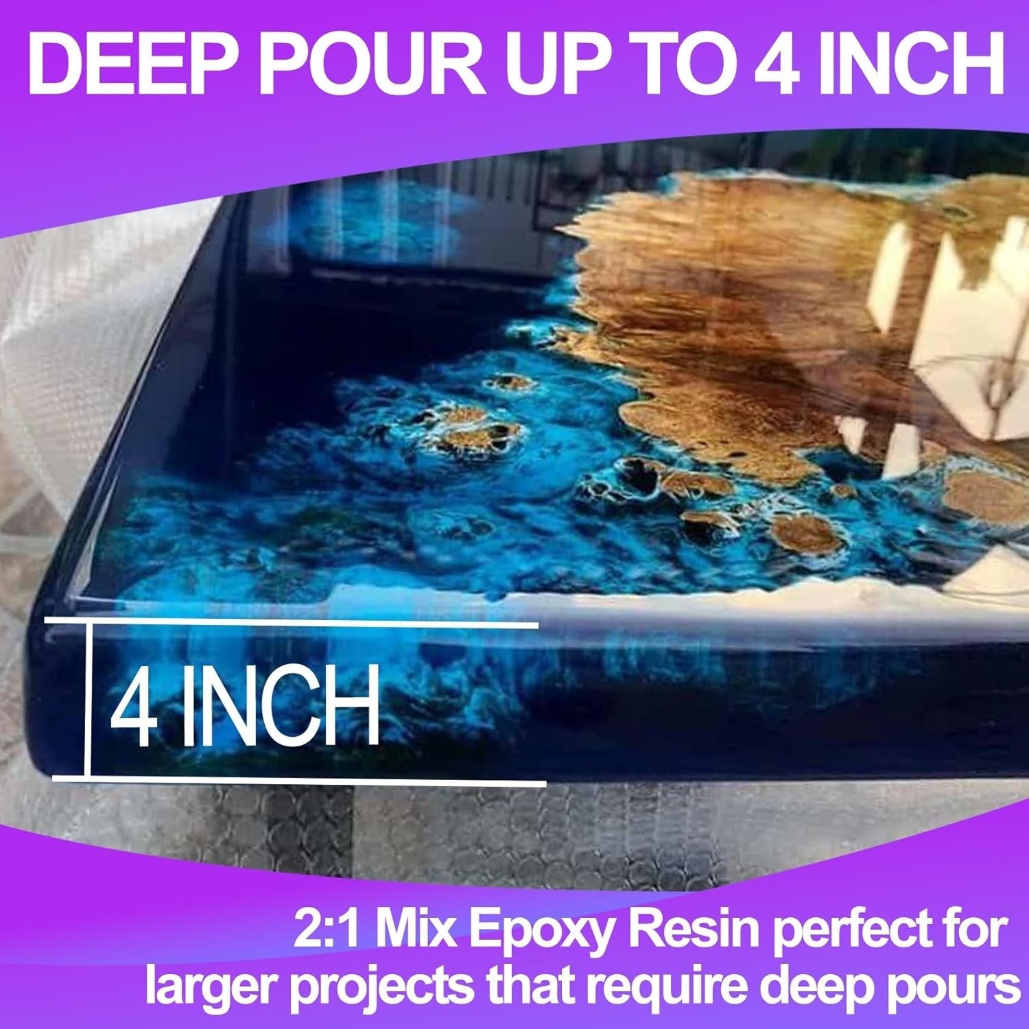 Deep Pour Epoxy Resin, 1.5 Gallon 2 to 4 Inch Depth Crystal Clear Bubble Free