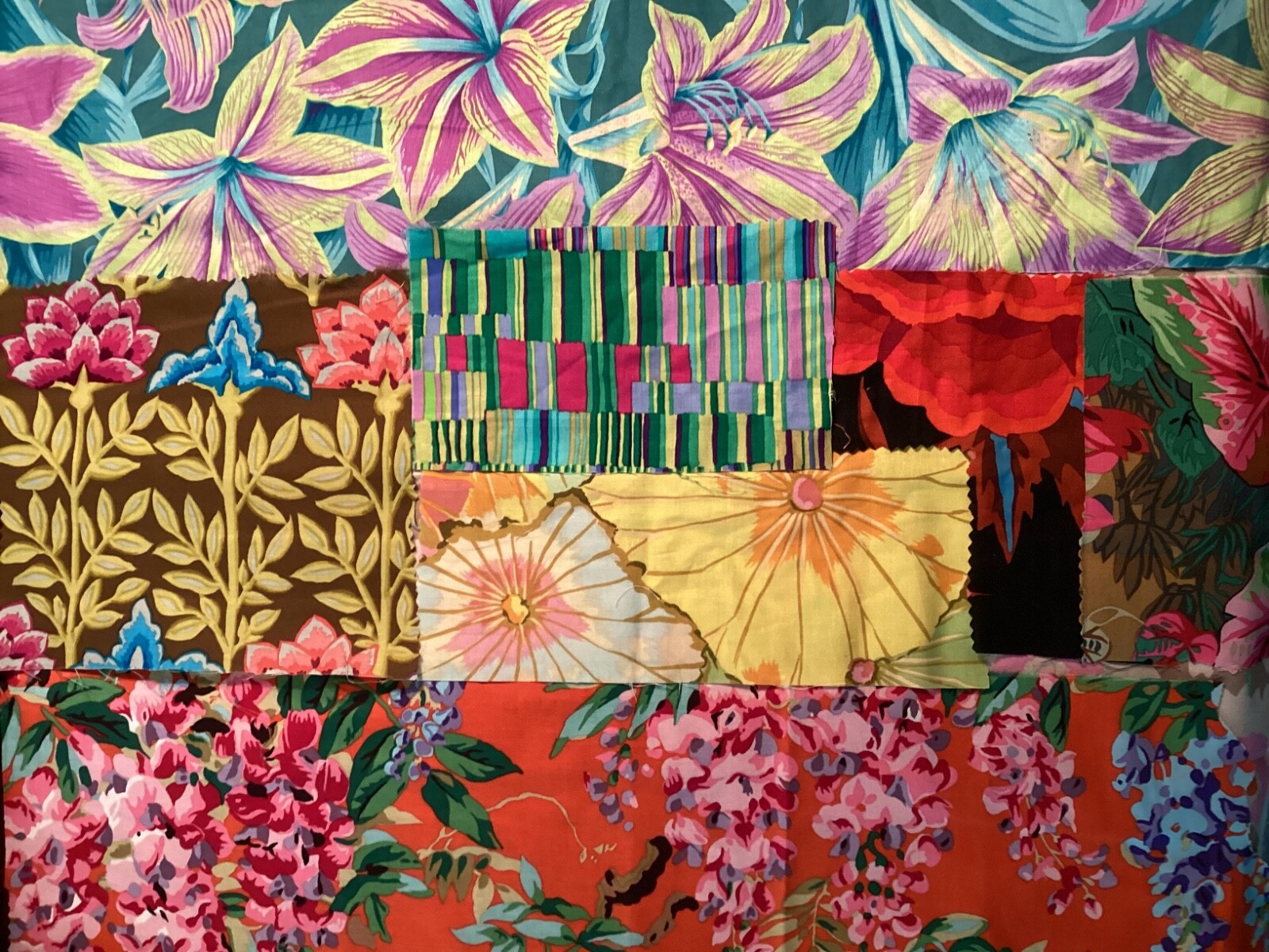 Kaffe Fassett strips, squares, & scraps