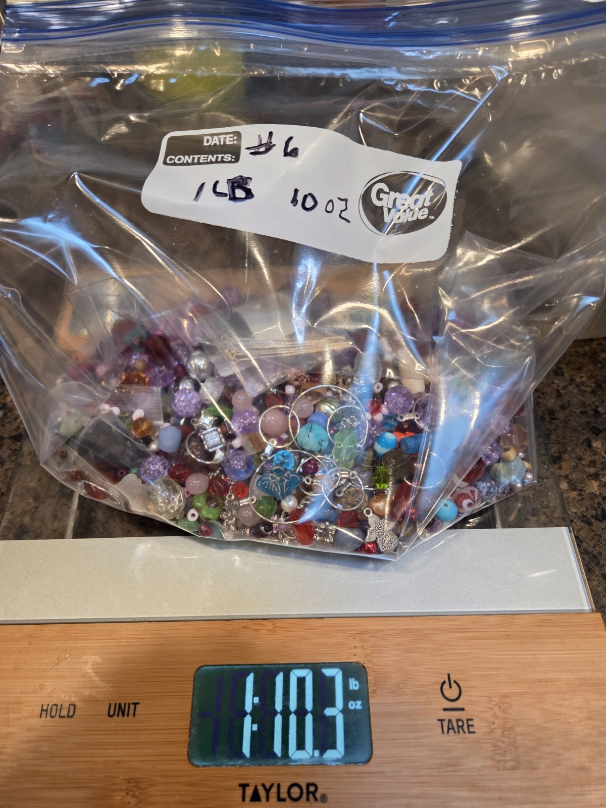 Glass Plastic Acrylic Loose Beads Round Barrel Multicolor Lot 1 lb 10 oz