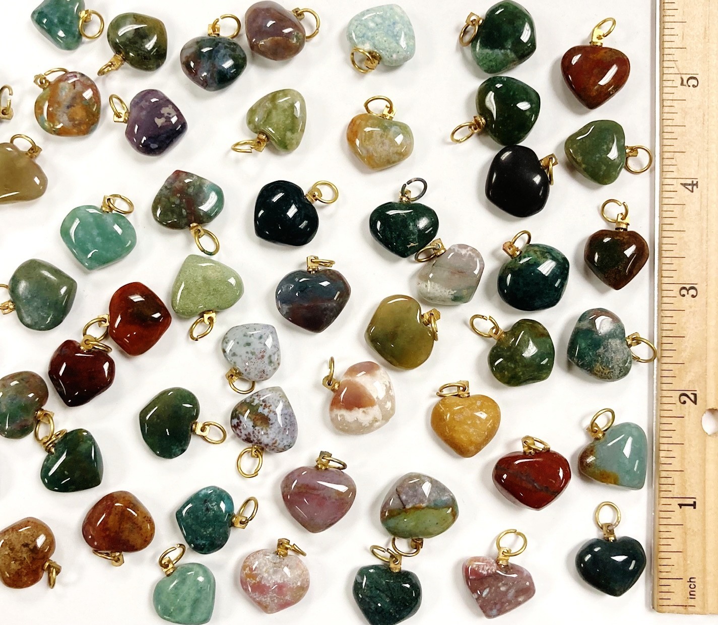 12 Vintage Genuine Natural Gemstone Handmade Heart Assorted Pendant Charms 1908
