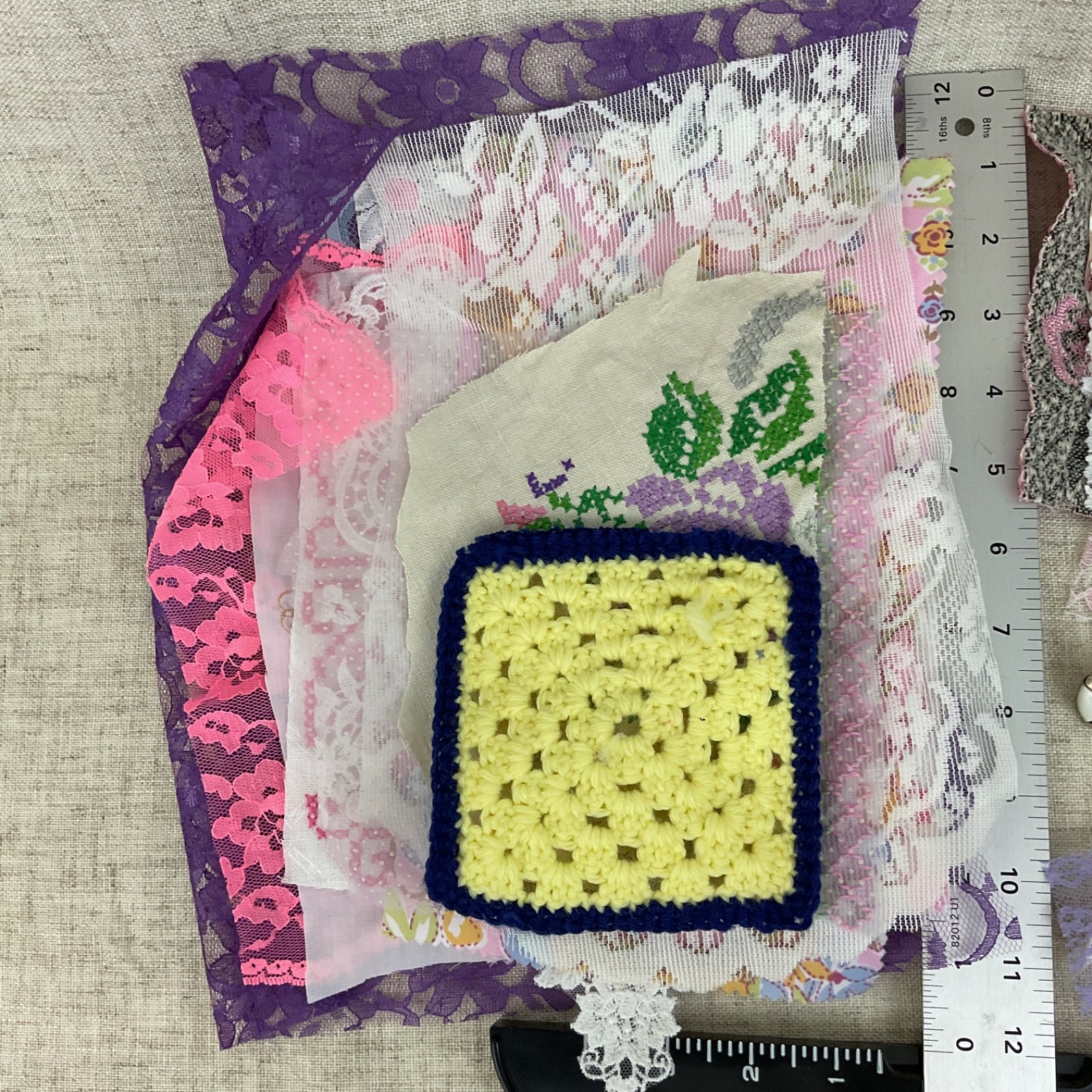 Curated Vintage Slow Stitch Bundle – Mixed Media Textile Collage Art Supplies
